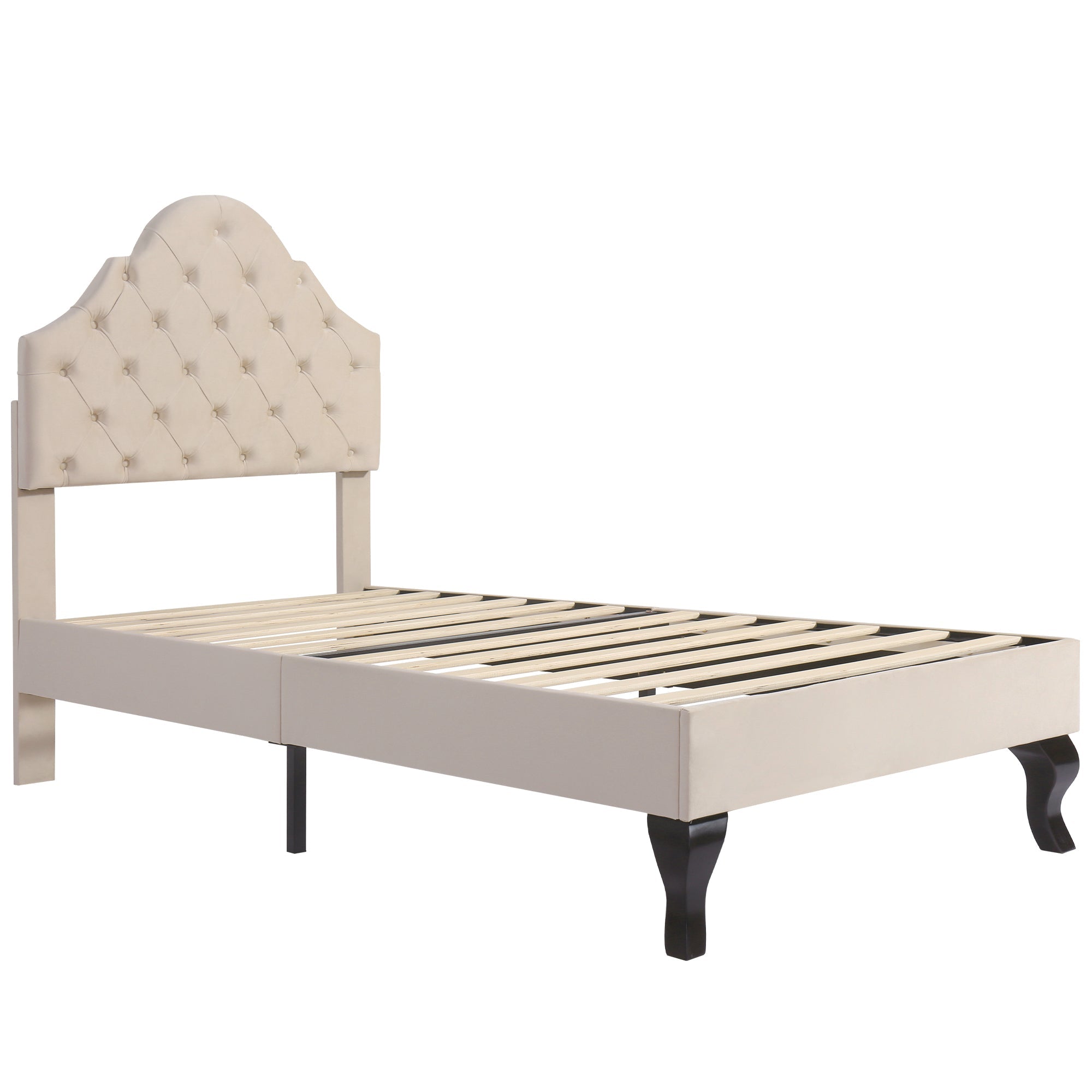 Logidon gestoffeerd bed 90x200 beige fluweel met verstelbaar hoofdeinde