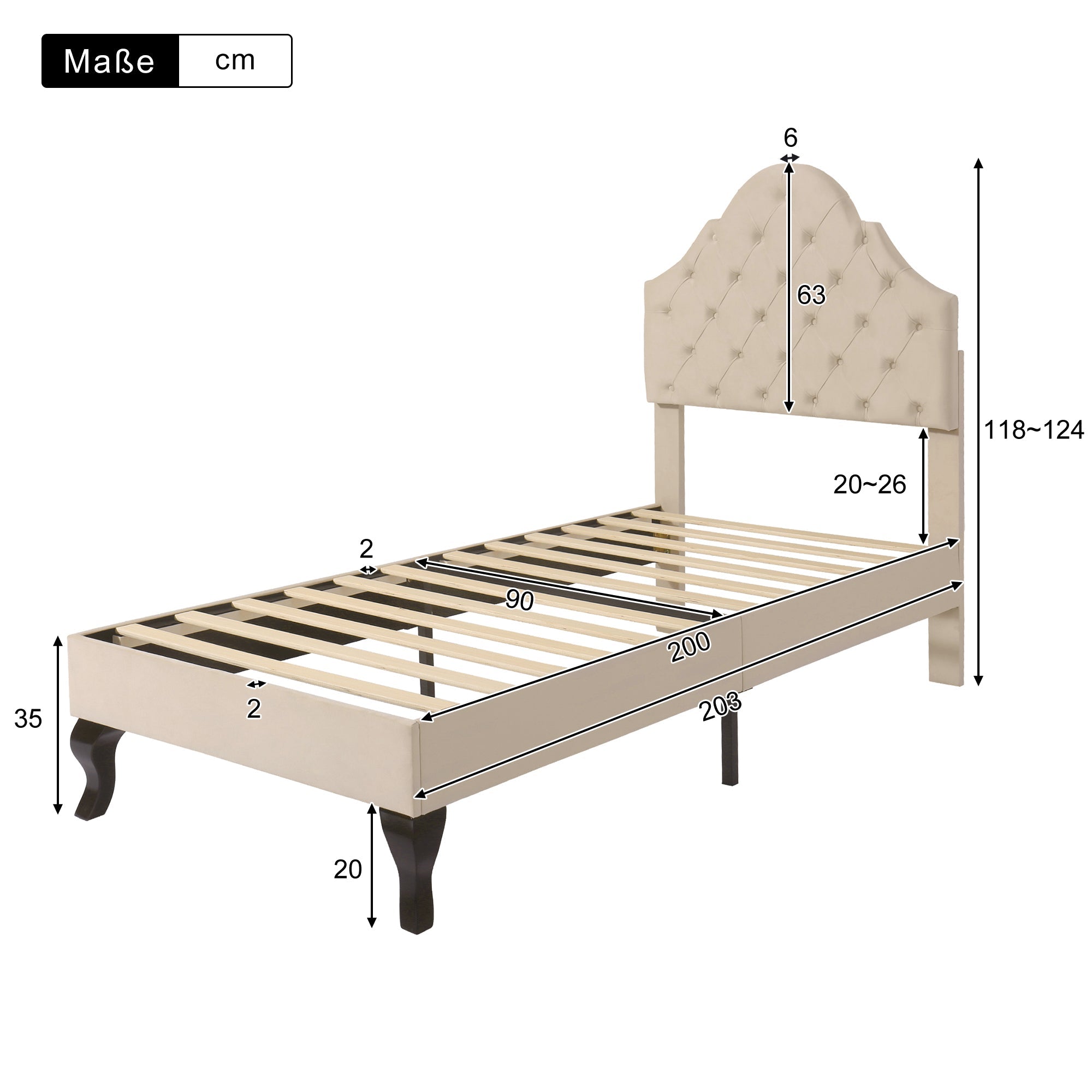 Logidon gestoffeerd bed 90x200 beige fluweel met verstelbaar hoofdeinde