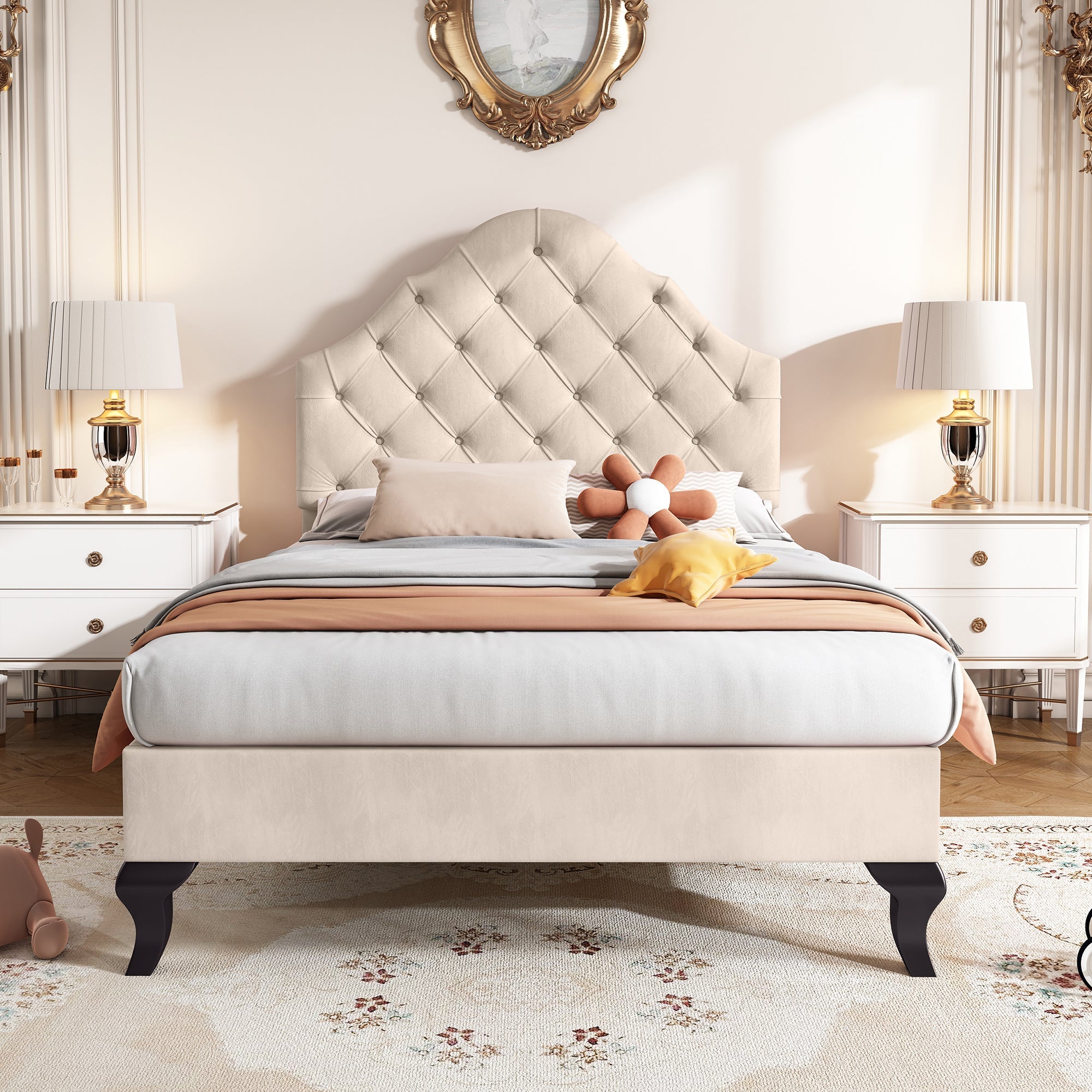Logidon gestoffeerd bed 90x200 beige fluweel met verstelbaar hoofdeinde