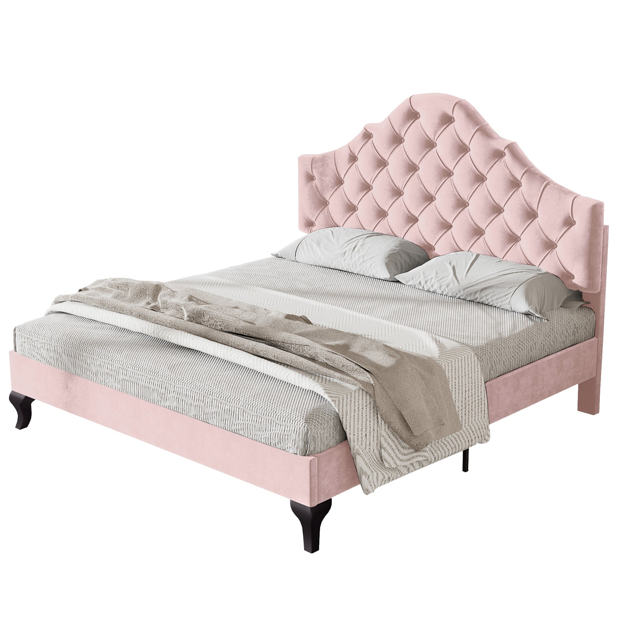 Logidon gestoffeerd bed 140x200 fluweel roze met in hoogte verstelbaar hoofdeinde