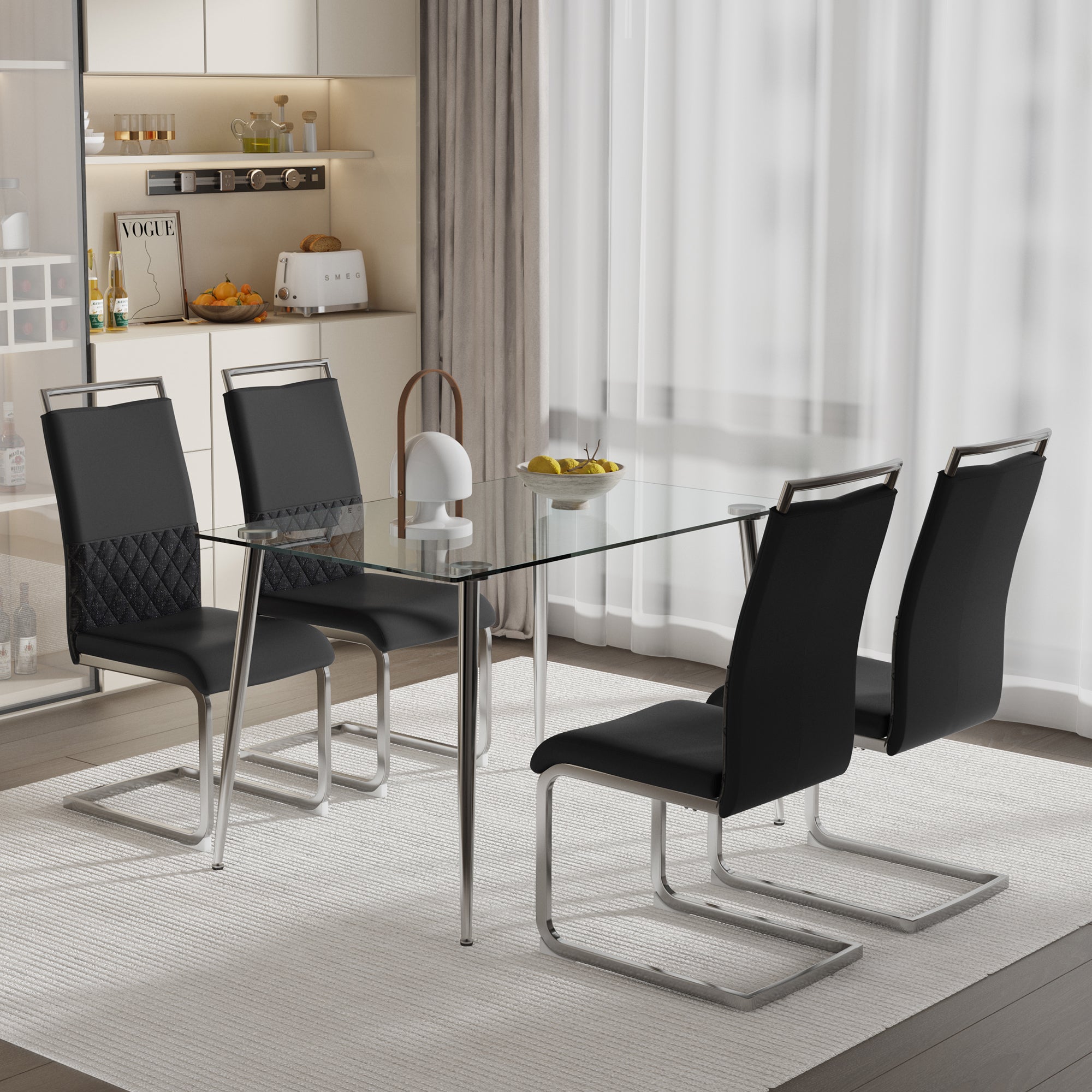 Logidon Dining Room Chairs Set of 4 Black with Padded Backrest