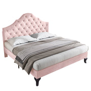 Logidon gestoffeerd bed 140x200 fluweel roze met in hoogte verstelbaar hoofdeinde