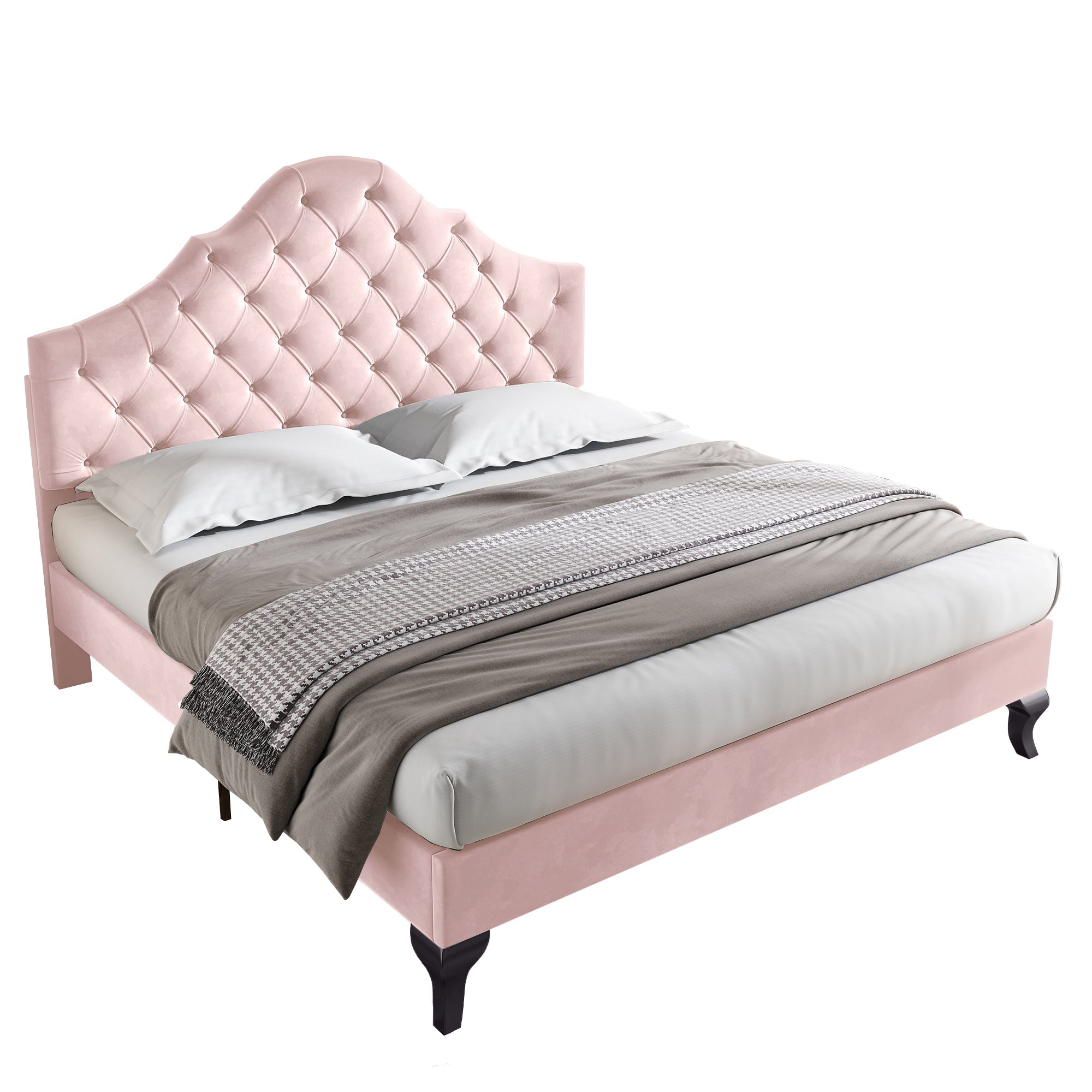 Logidon gestoffeerd bed 140x200 fluweel roze met in hoogte verstelbaar hoofdeinde