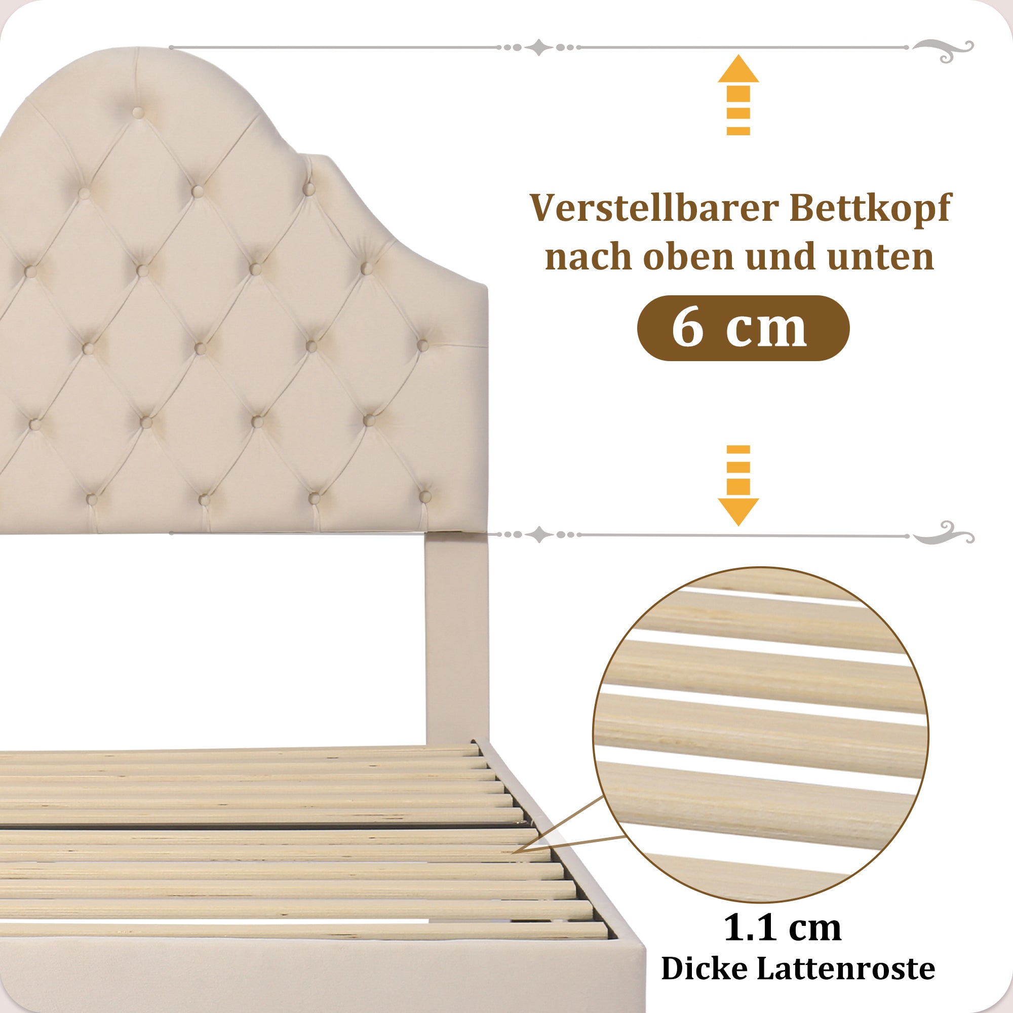 Logidon gestoffeerd bed 90x200 beige fluweel met verstelbaar hoofdeinde
