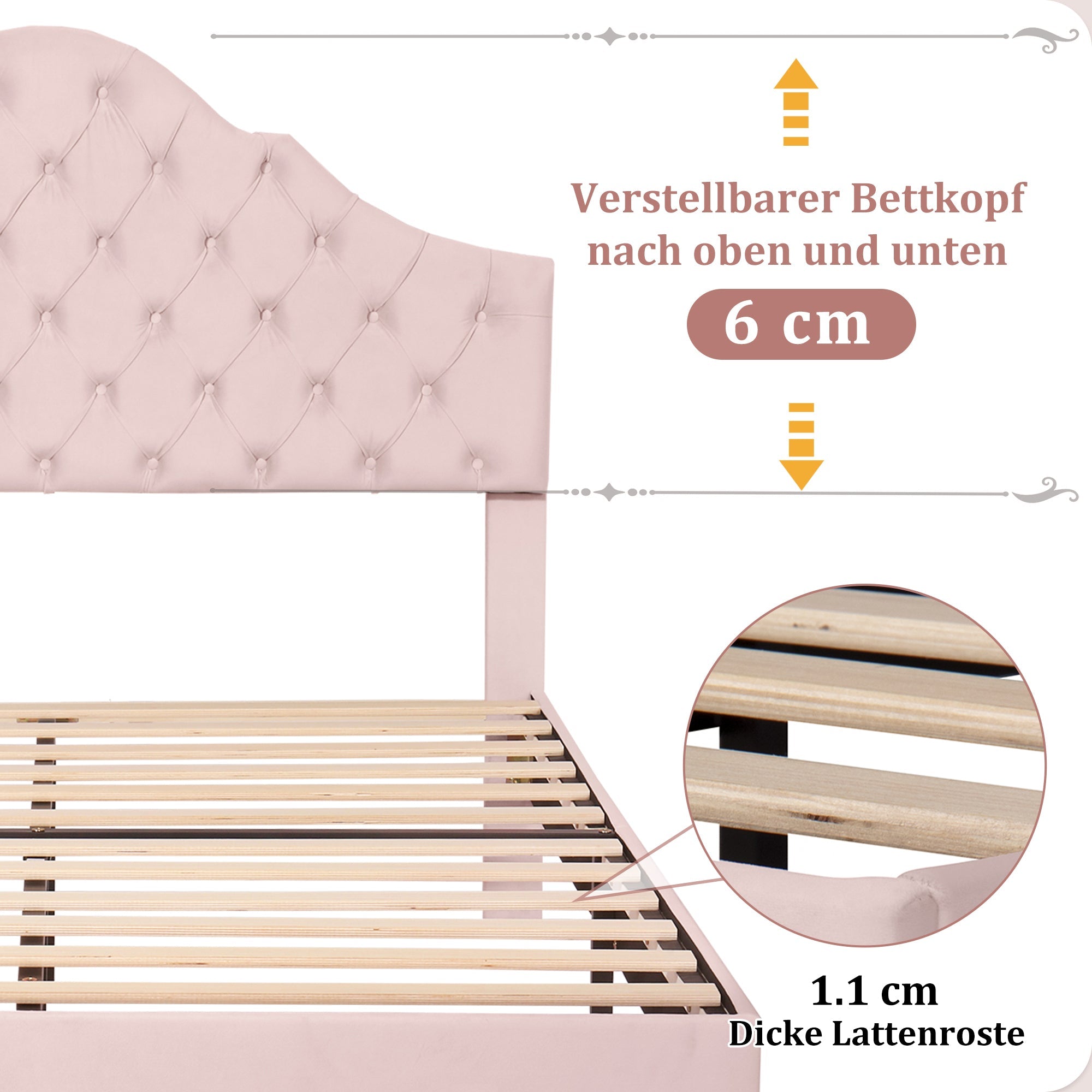 Logidon gestoffeerd bed 140x200 fluweel roze met in hoogte verstelbaar hoofdeinde