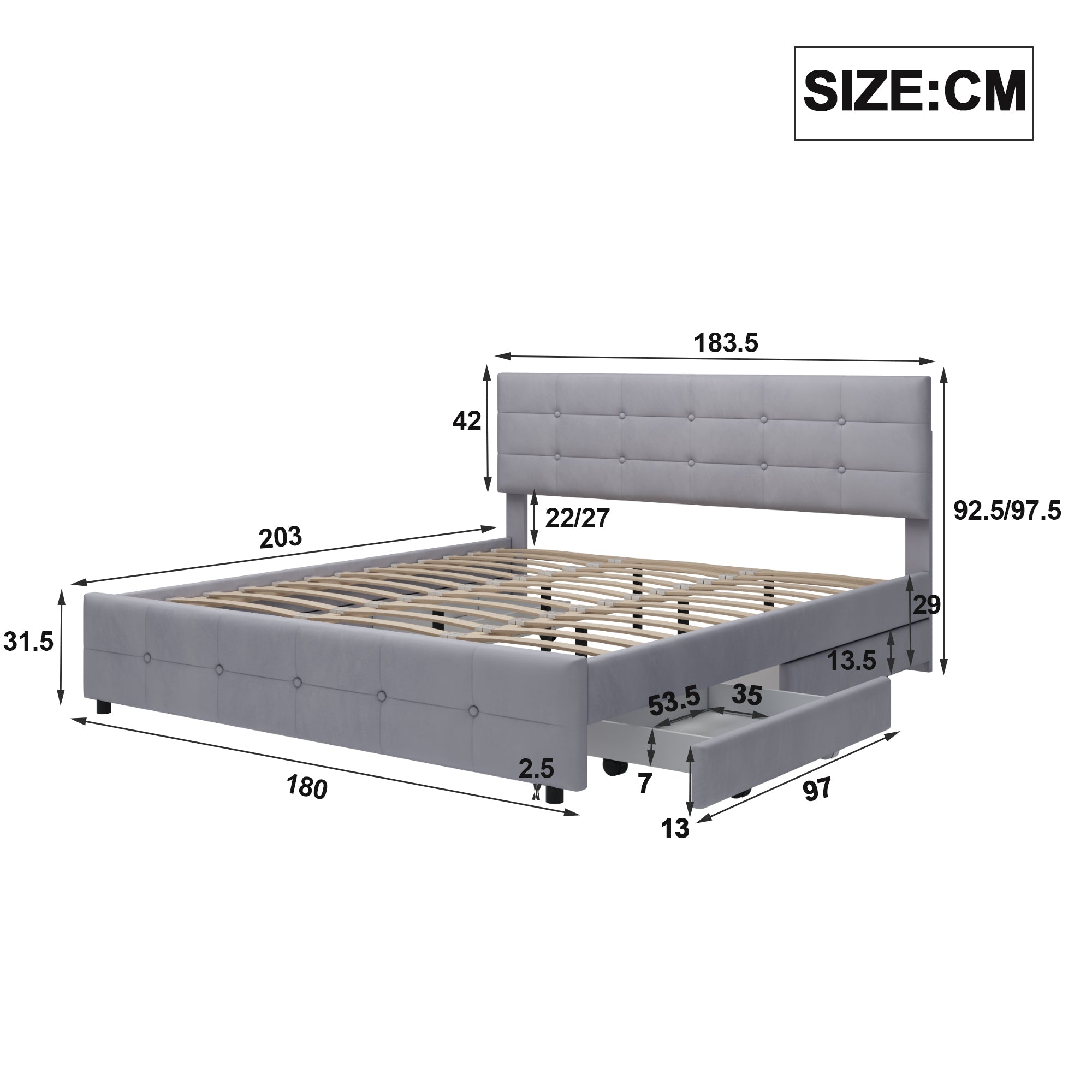 Logidon gestoffeerd bed 180x200 cm grijs met 4 lades