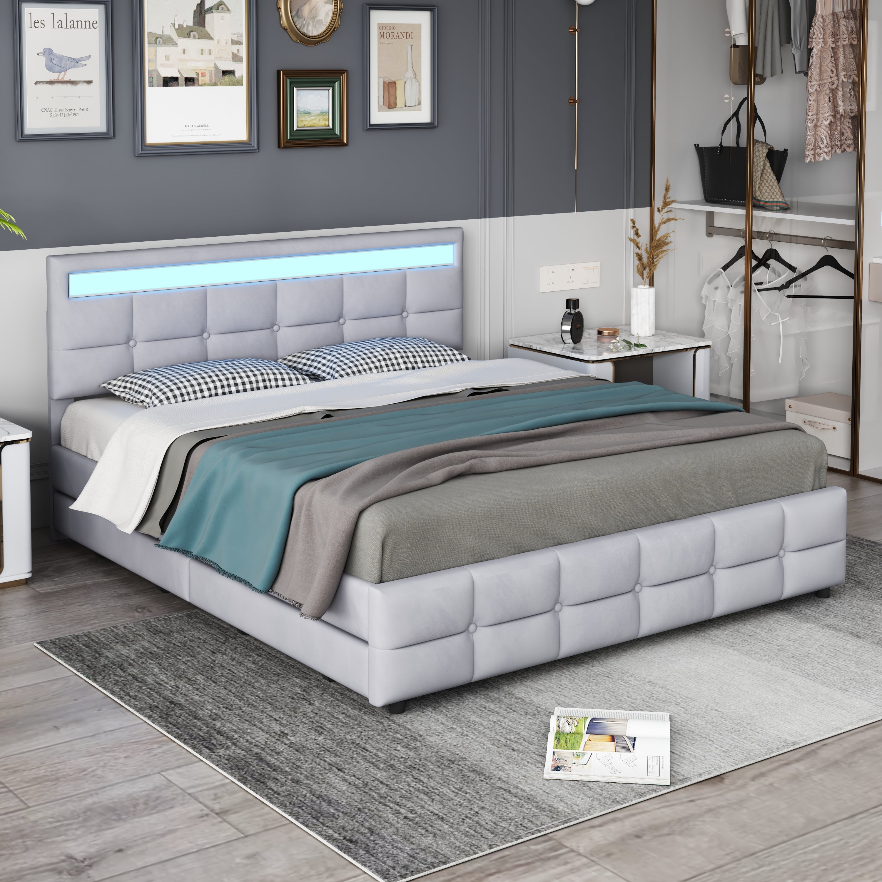Logidon gestoffeerd bed 180x200 grijs met LED verlichting 4 lades