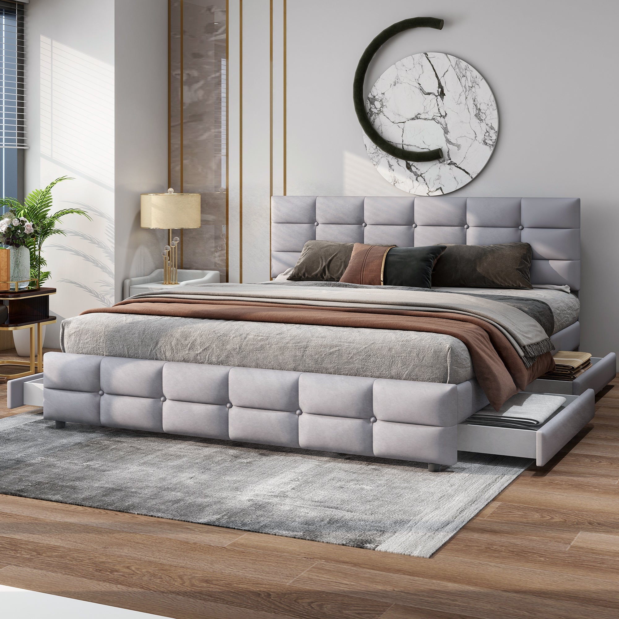 Logidon gestoffeerd bed 180x200 cm grijs met 4 lades