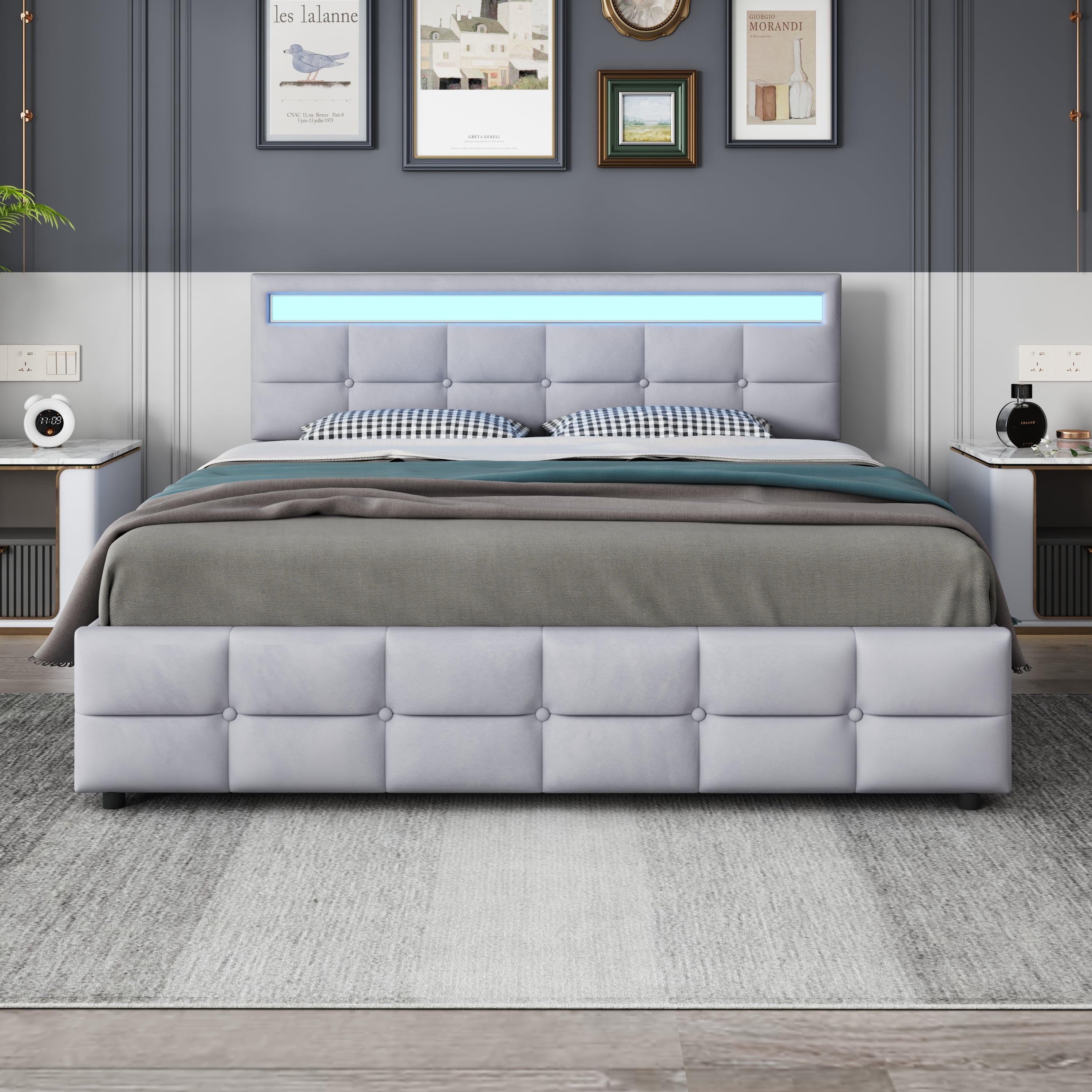 Logidon gestoffeerd bed 180x200 grijs met LED verlichting 4 lades