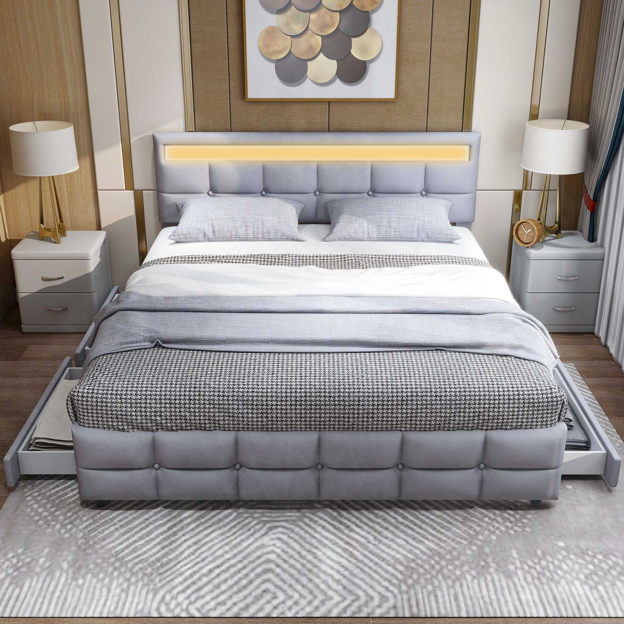 Logidon gestoffeerd bed 180x200 grijs met LED verlichting 4 lades