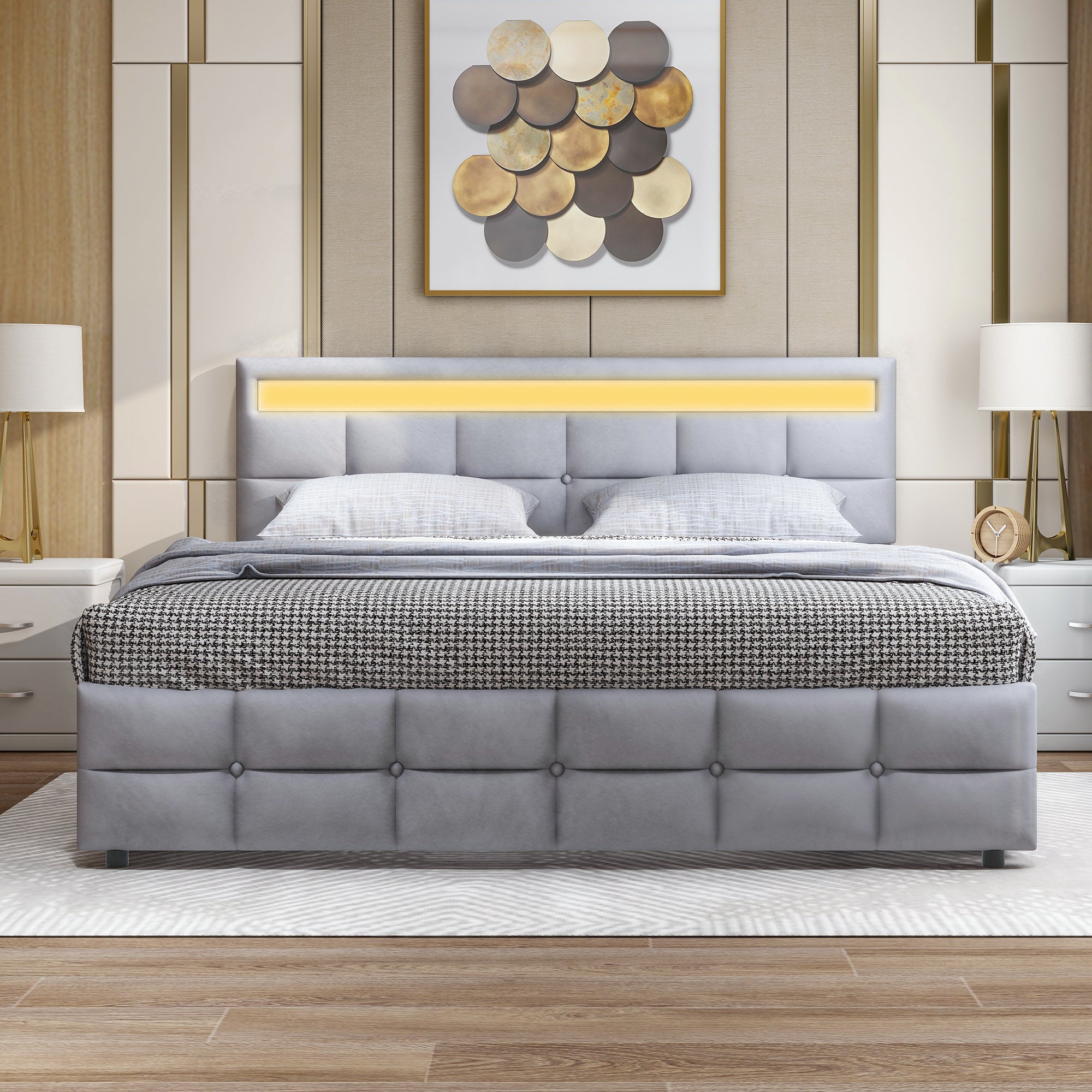 Logidon gestoffeerd bed 180x200 grijs met LED verlichting 4 lades
