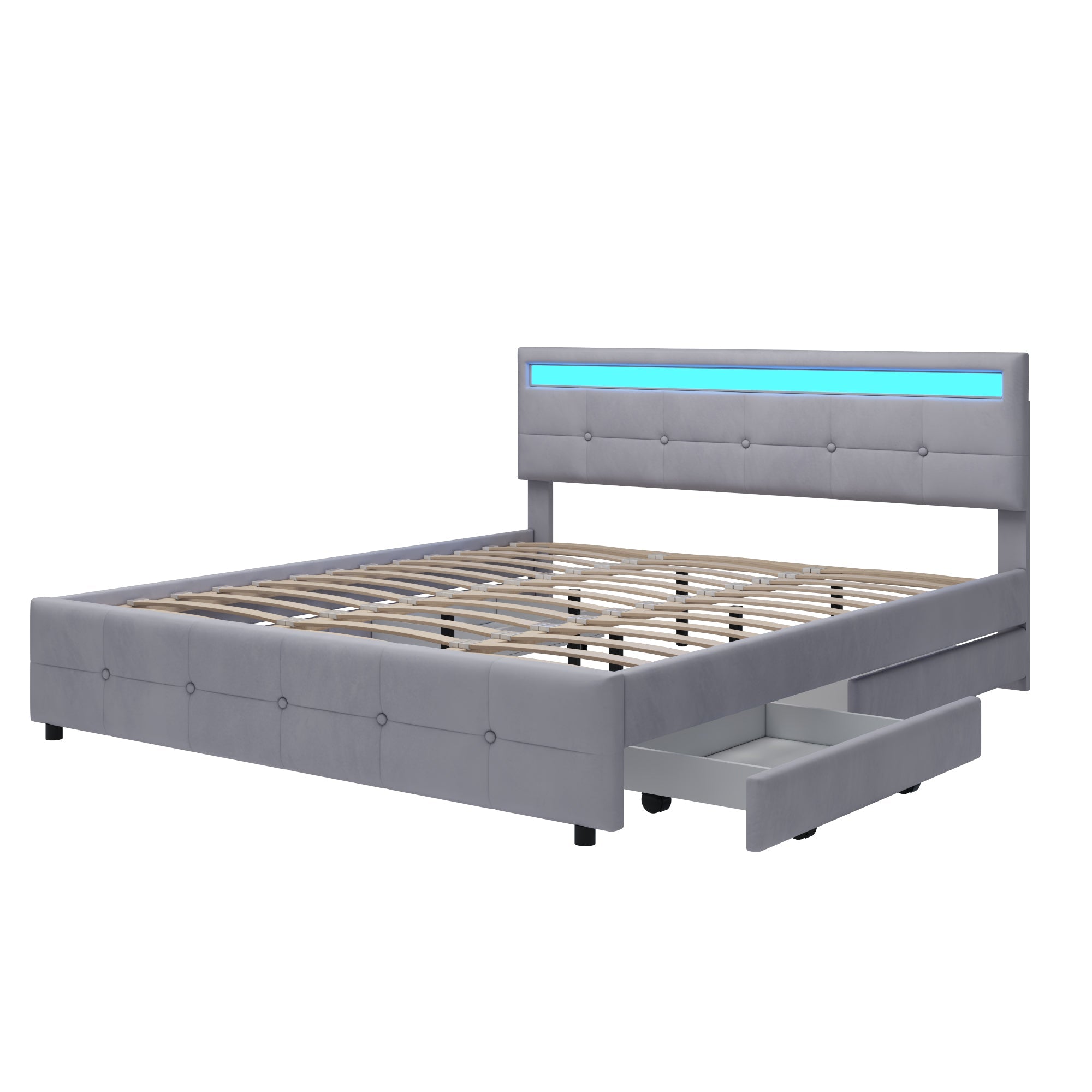 Logidon gestoffeerd bed 180x200 grijs met LED verlichting 4 lades
