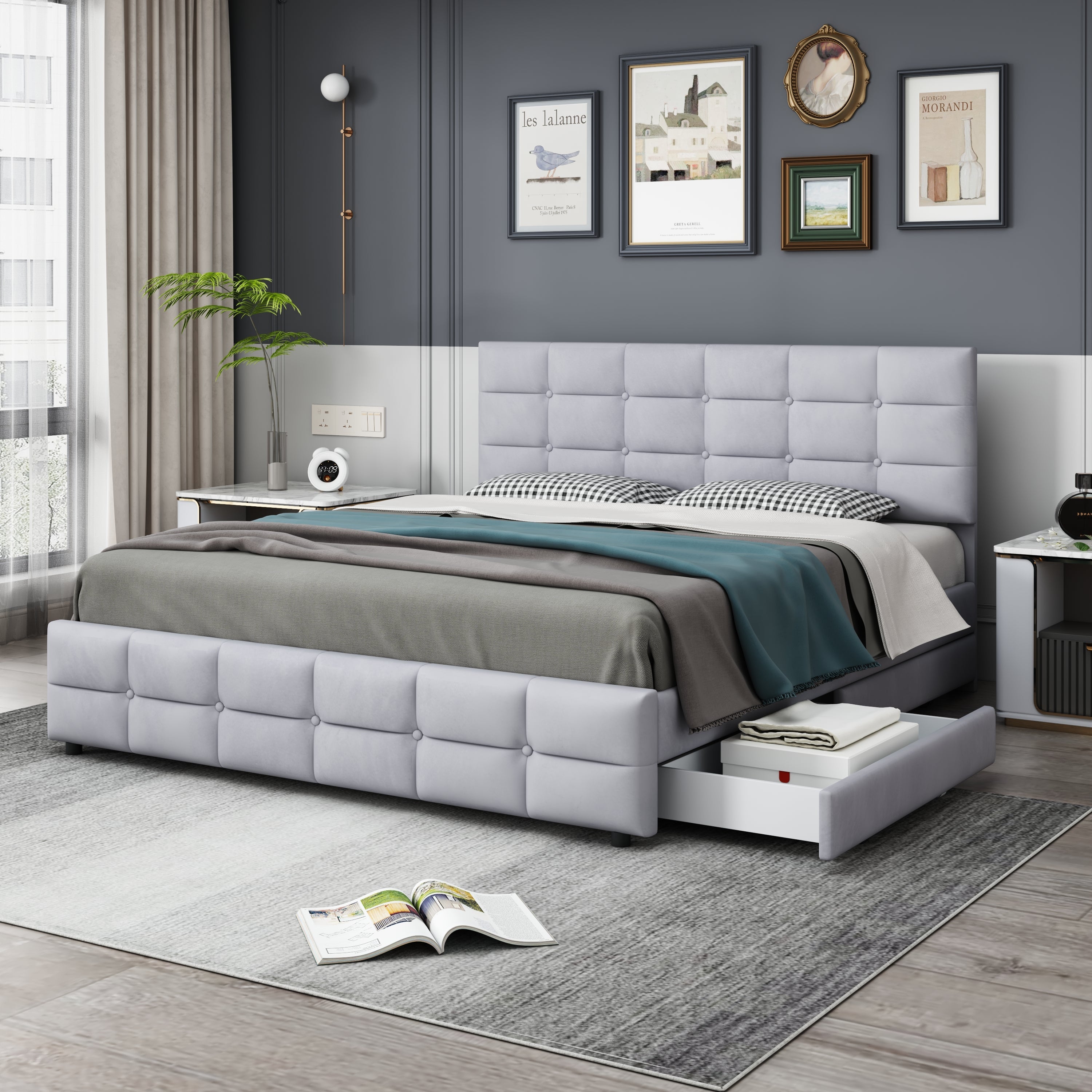 Logidon gestoffeerd bed 180x200 cm grijs met 4 lades