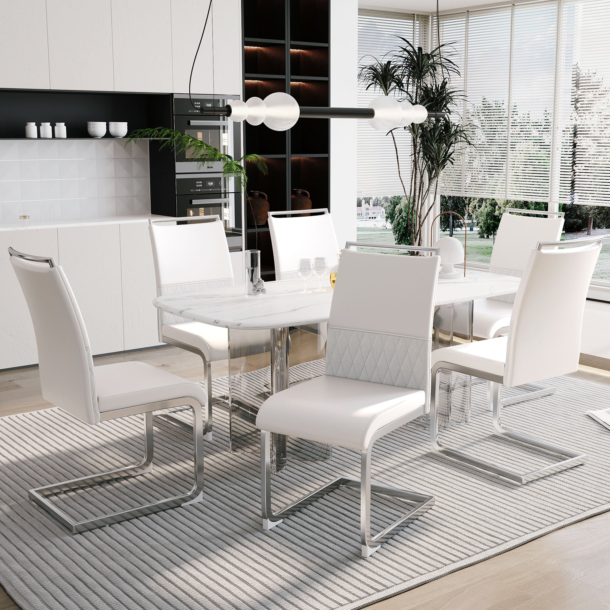 Logidon dining room chairs set of 6 white high-back upholstered PU leather linen