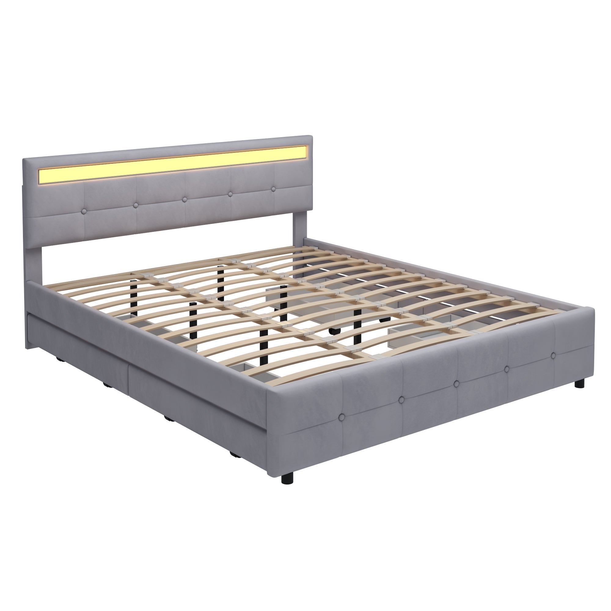 Logidon gestoffeerd bed 180x200 grijs met LED verlichting 4 lades