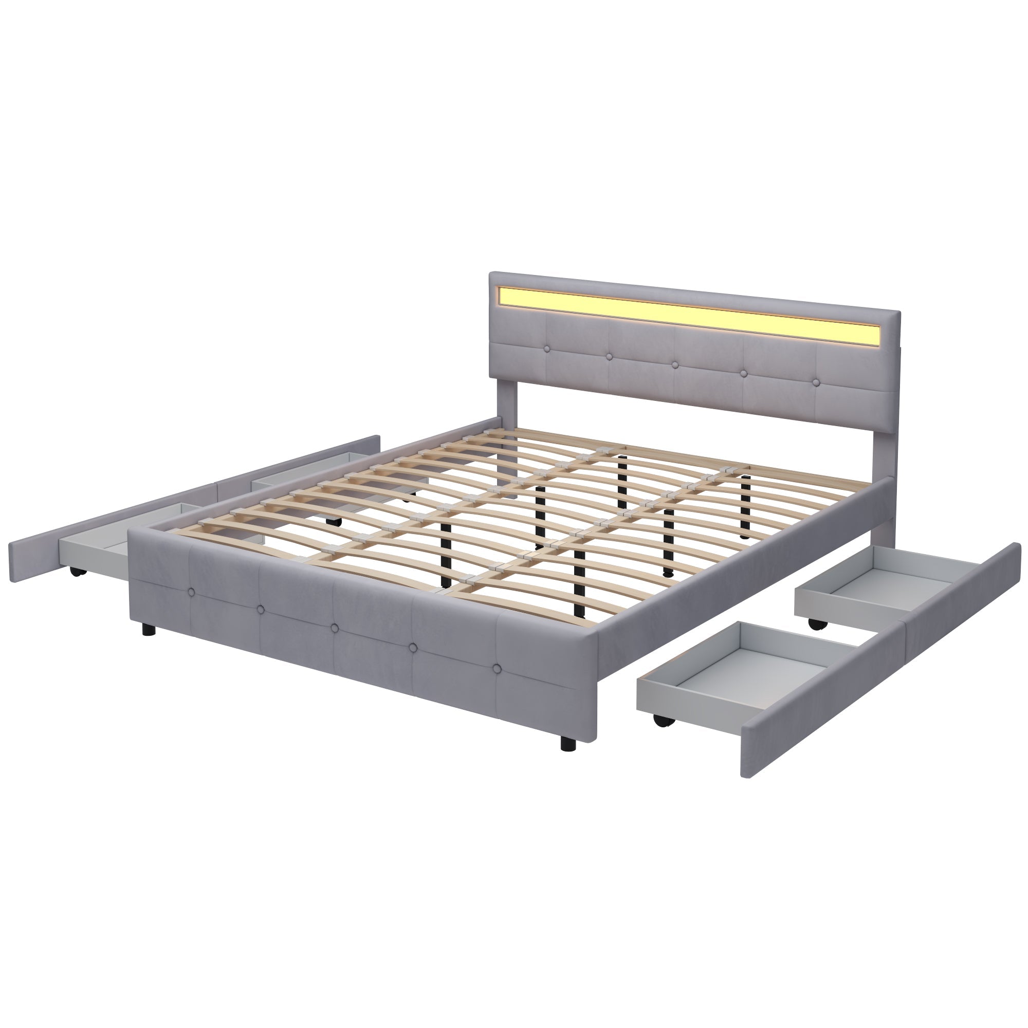 Logidon gestoffeerd bed 180x200 grijs met LED verlichting 4 lades