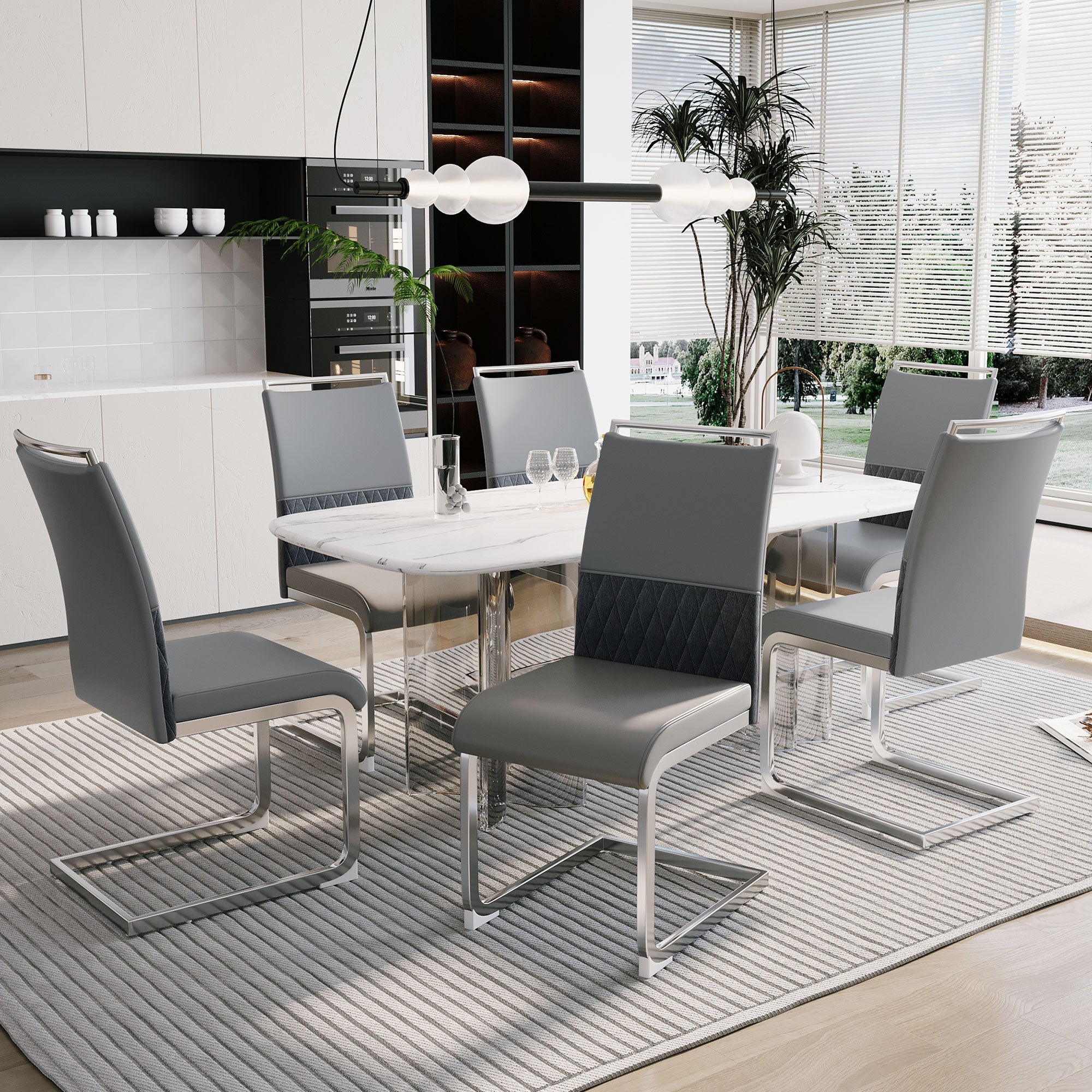 Logidon Dining Room Chairs Set of 6 Gray with Padded Backrest