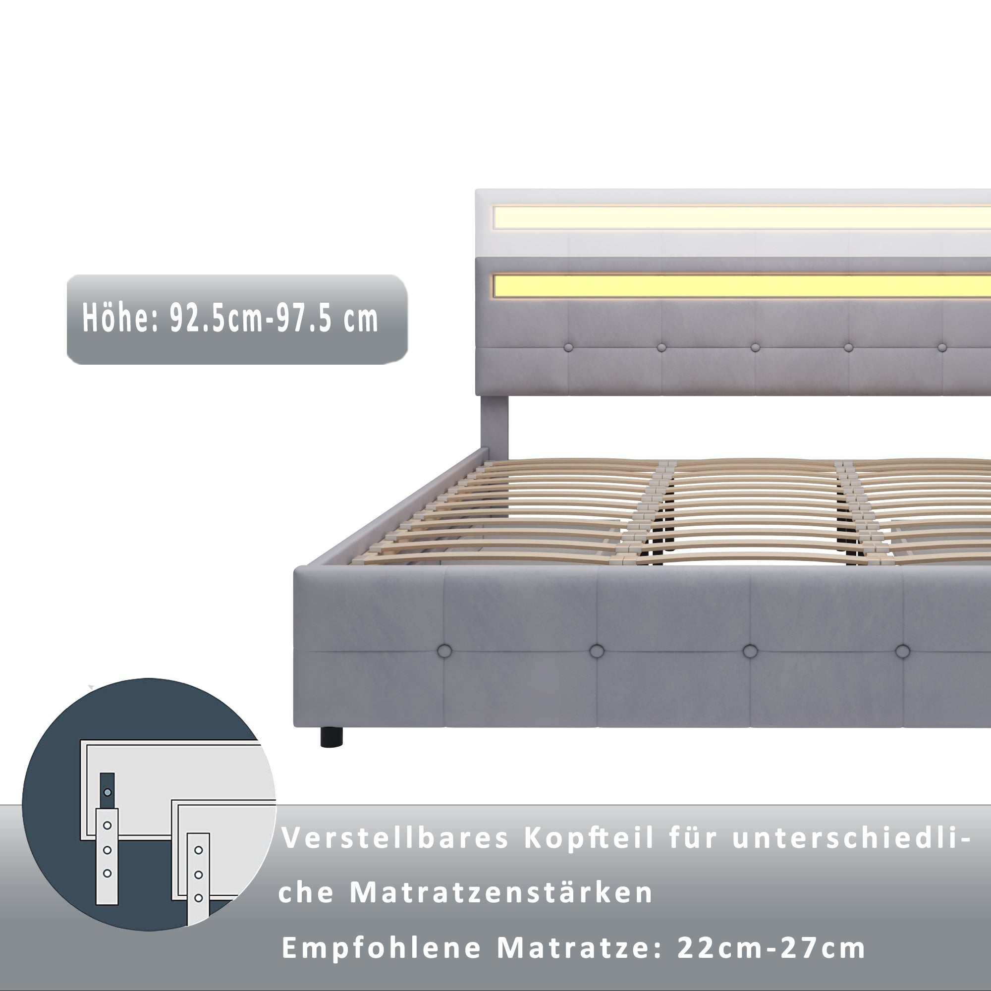 Logidon gestoffeerd bed 180x200 grijs met LED verlichting 4 lades