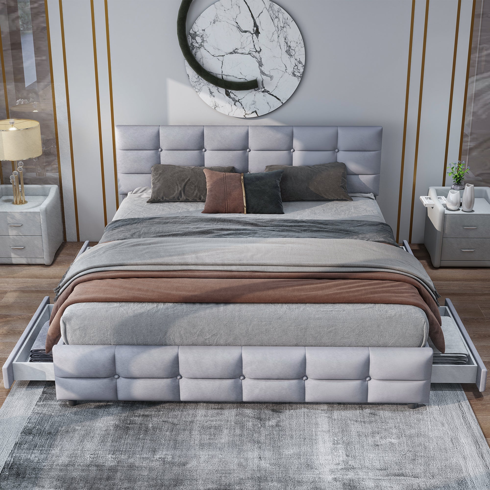 Logidon gestoffeerd bed 180x200 cm grijs met 4 lades