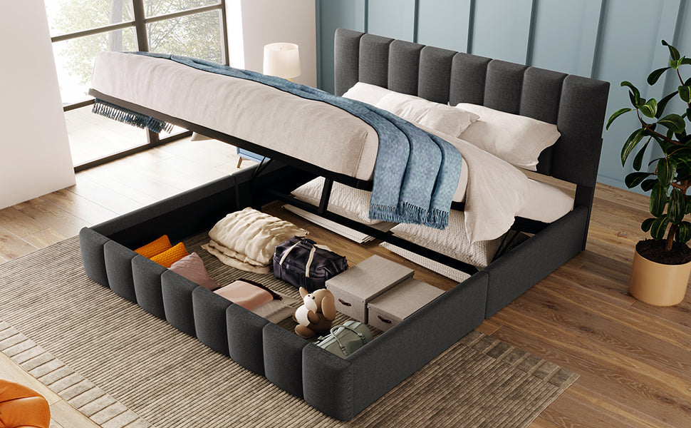 Logidon Hydraulic Fabric Bed 140x200 Gray With Storage Space
