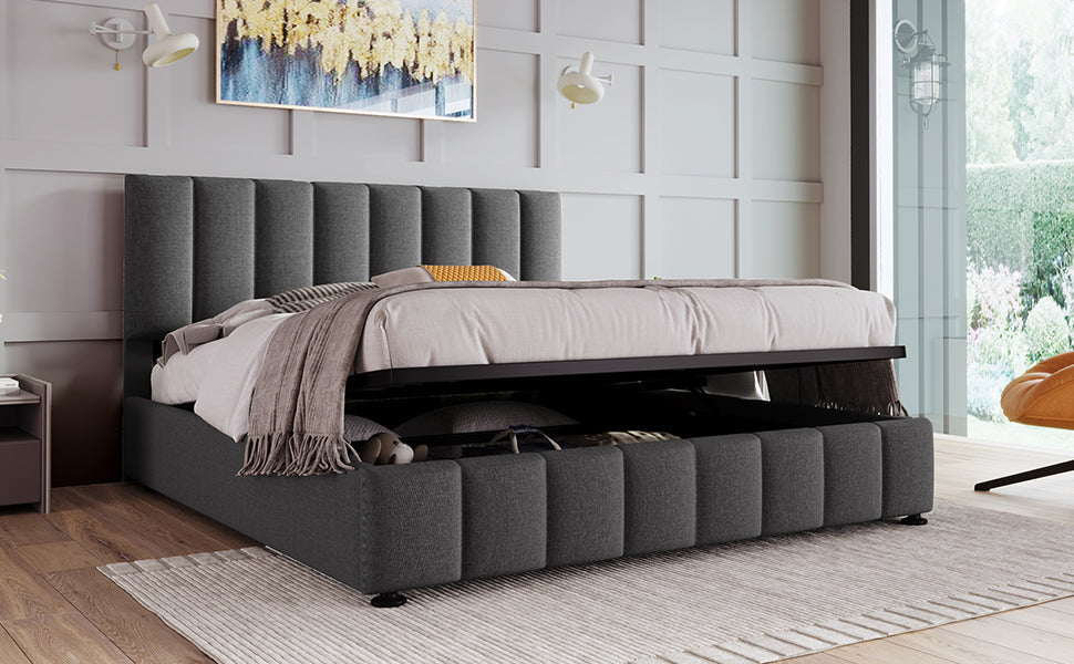 Logidon Hydraulic Fabric Bed 140x200 Gray With Storage Space