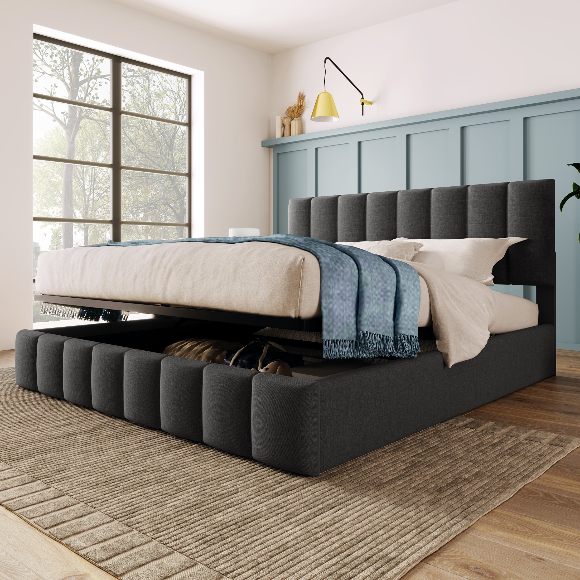 Logidon Hydraulic Fabric Bed 140x200 Gray With Storage Space