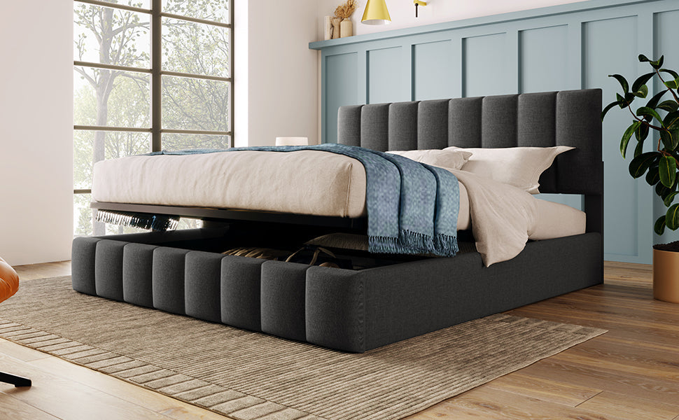 Logidon Hydraulic Fabric Bed 140x200 Gray With Storage Space