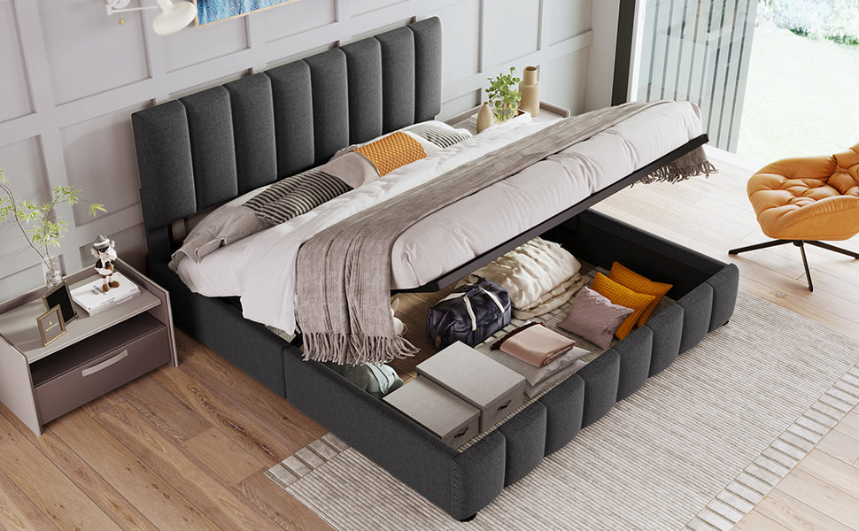 Logidon Hydraulic Fabric Bed 140x200 Gray With Storage Space