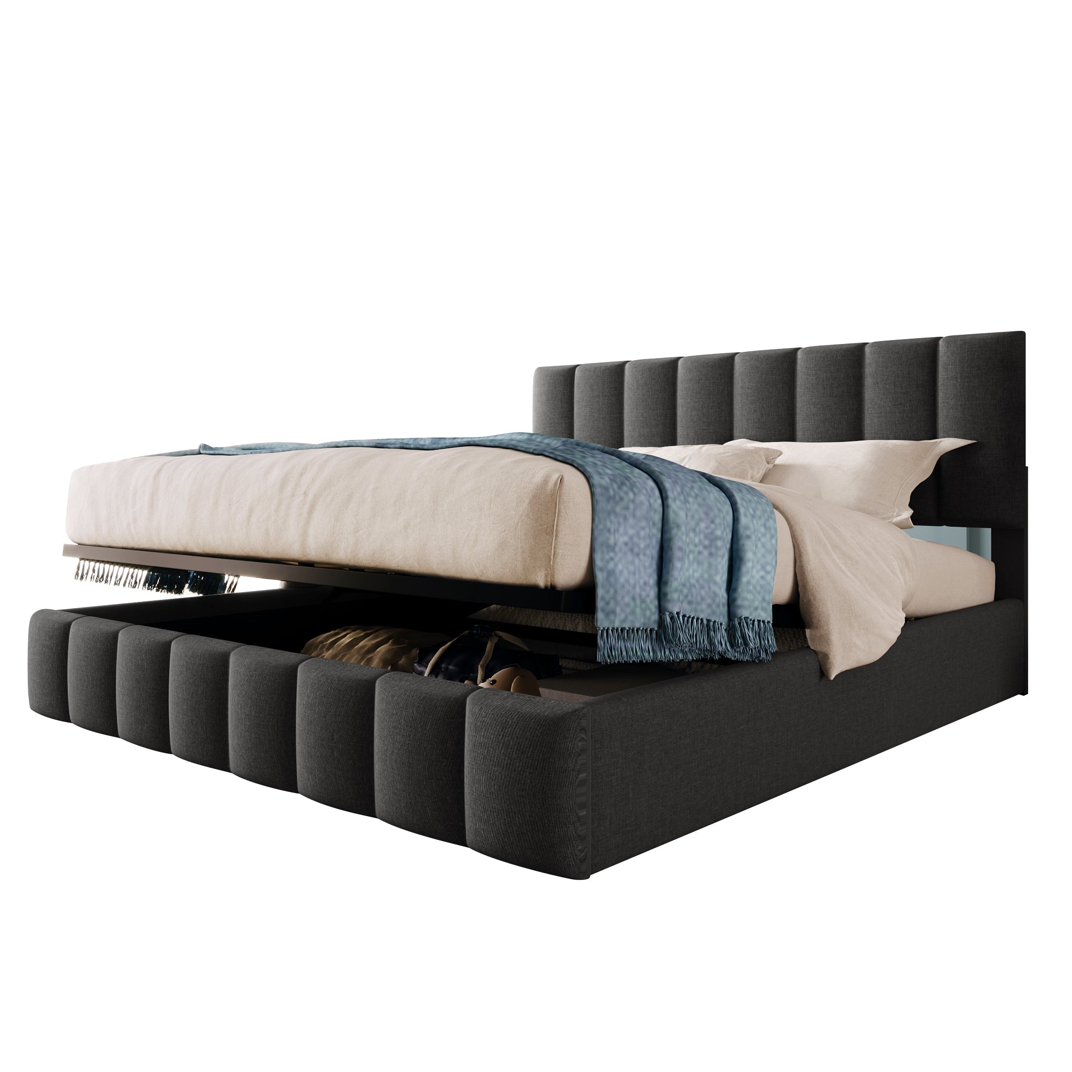Logidon Hydraulic Fabric Bed 140x200 Gray With Storage Space