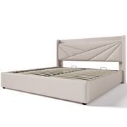 Logidon gestoffeerd bed 140x200 beige met opbergruimte en USB C oplaadfunctie