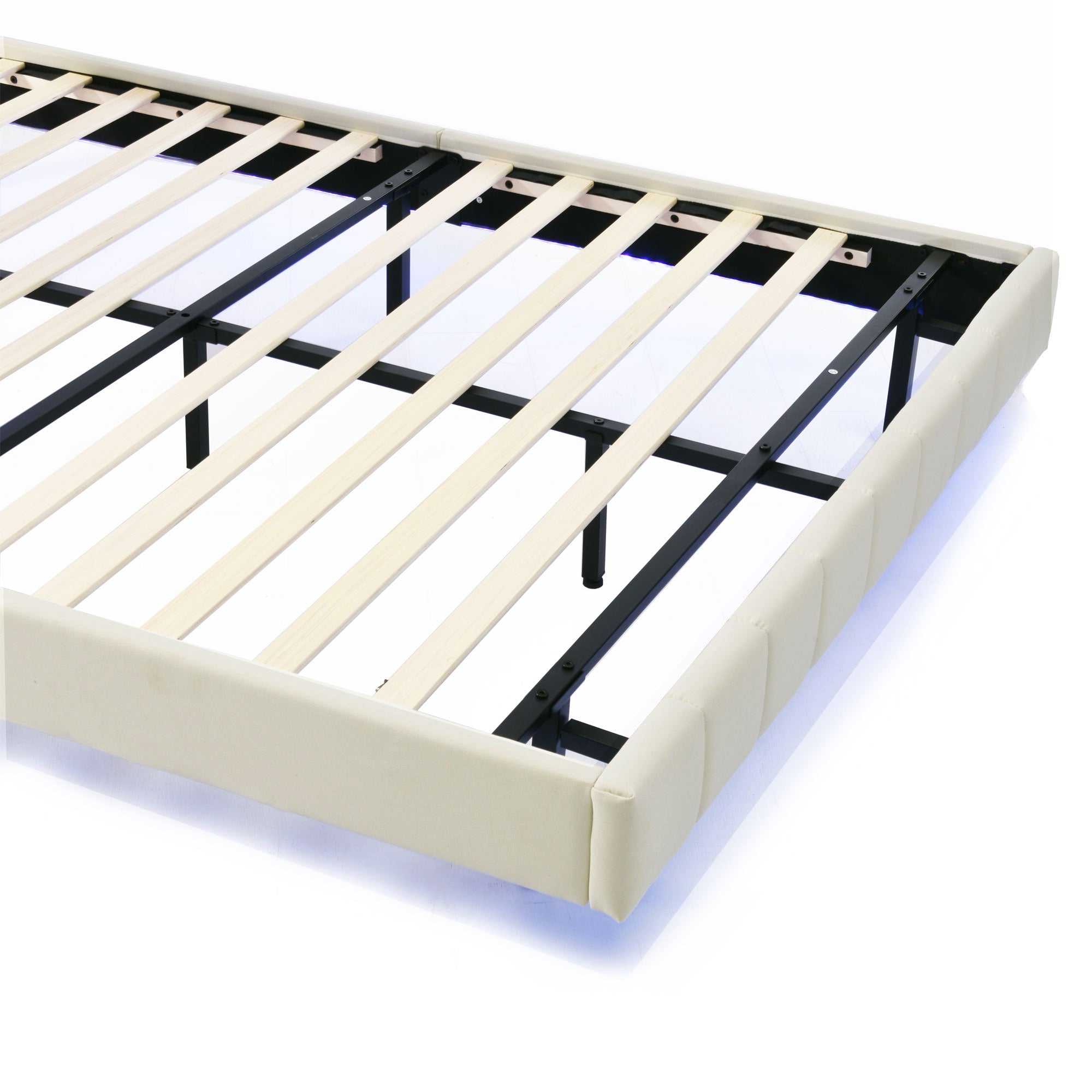 Logidon gestoffeerd bed 140x200 beige met LED-verlichting en hoofdborddesign