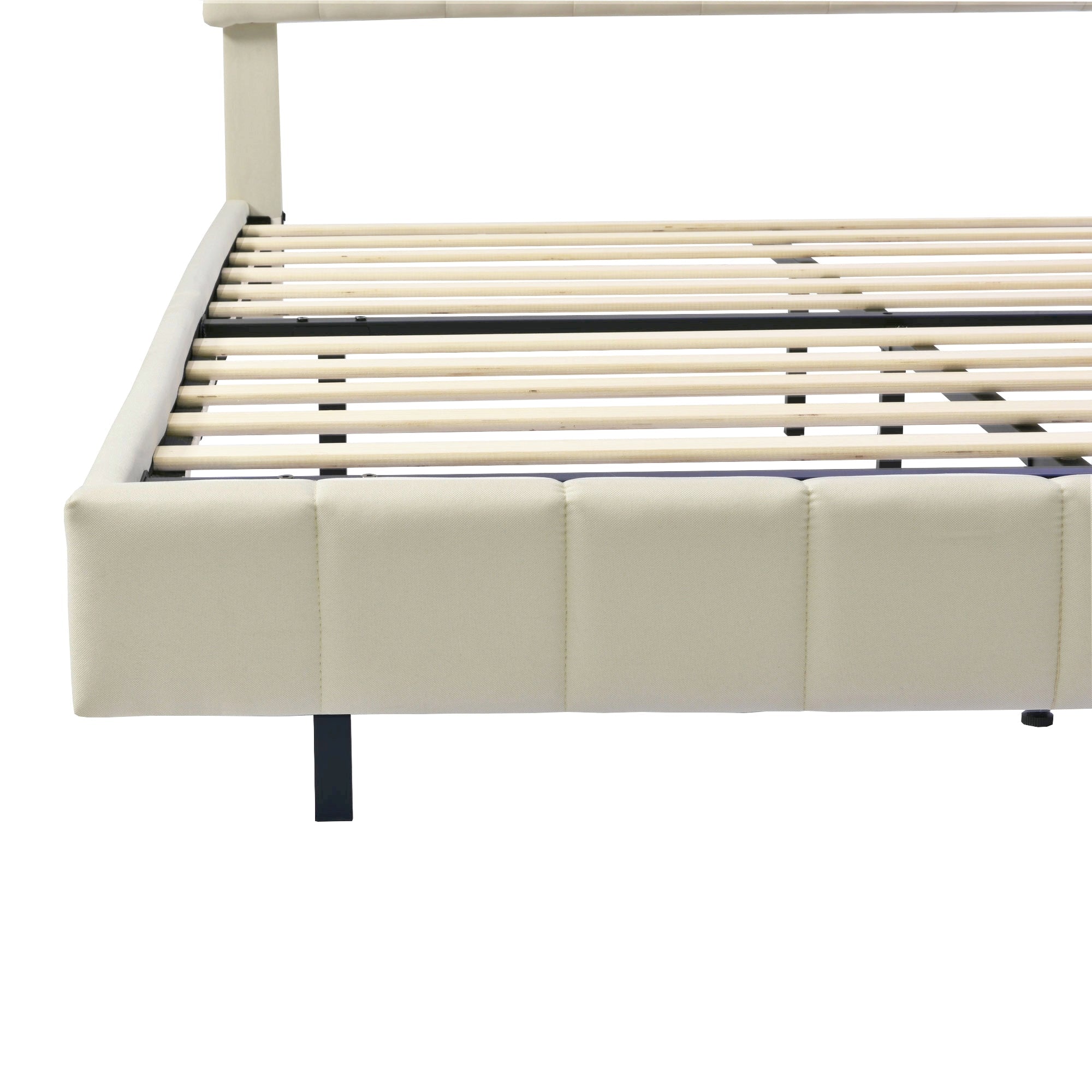 Logidon gestoffeerd bed 140x200 beige met LED-verlichting en hoofdborddesign