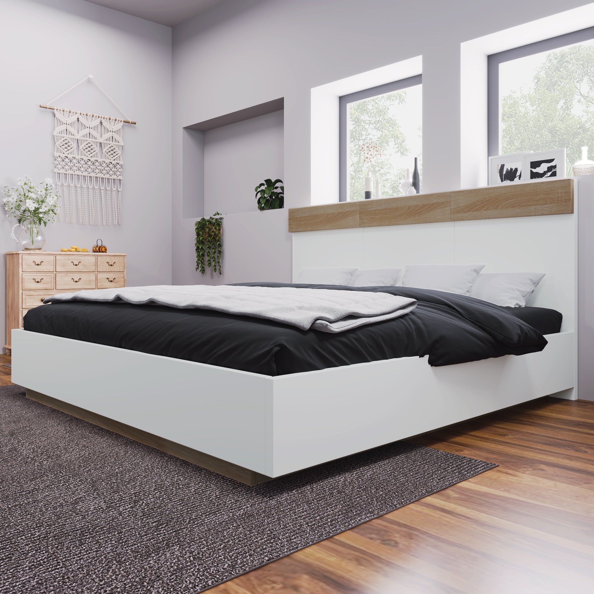 Logidon zwevend bed tweepersoonsbed 180x200 cm eiken Sonoma wit