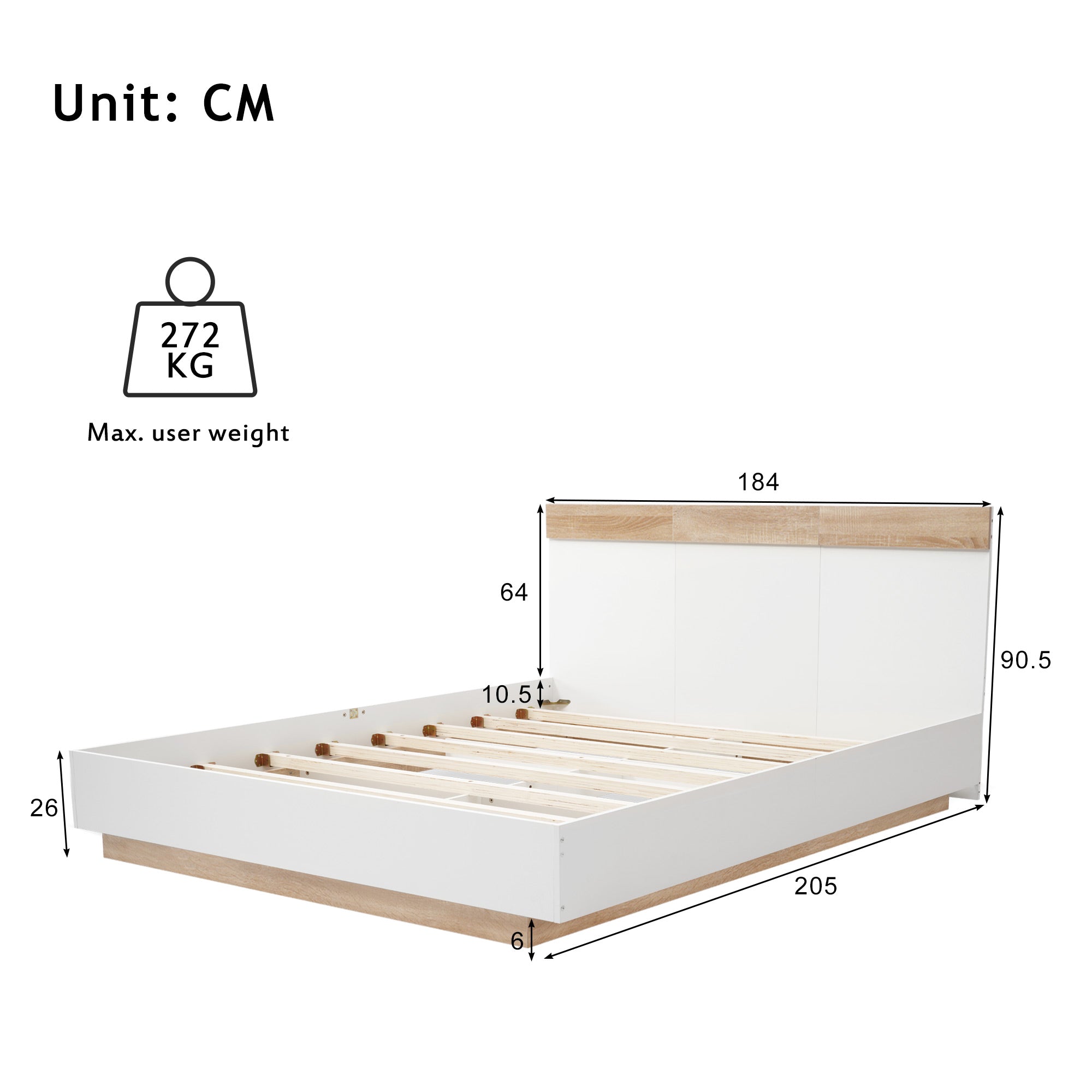 Logidon zwevend bed tweepersoonsbed 180x200 cm eiken Sonoma wit