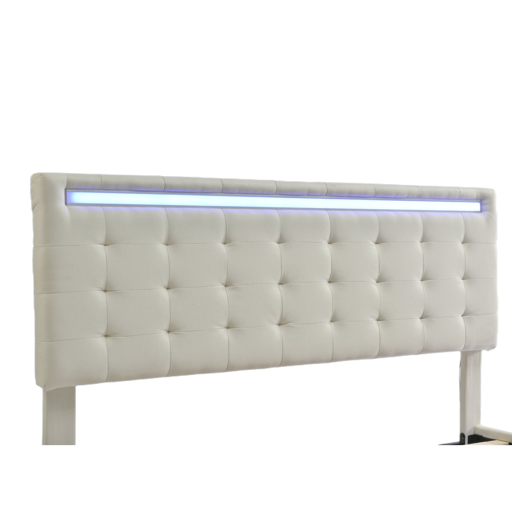 Logidon gestoffeerd bed 140x200 beige met LED-verlichting en hoofdborddesign