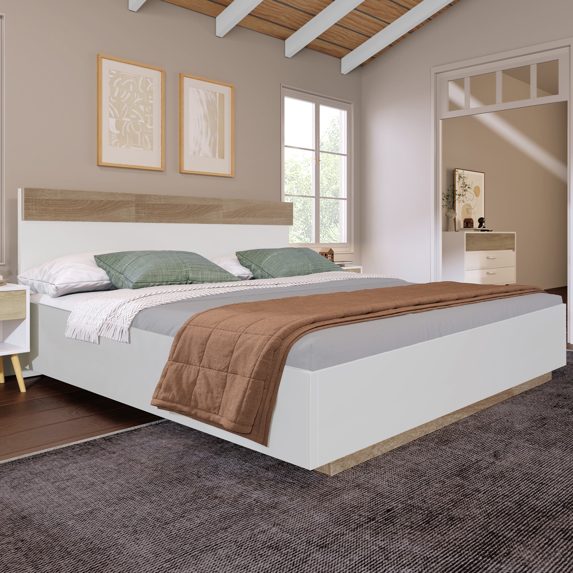 Logidon zwevend bed tweepersoonsbed 180x200 cm eiken Sonoma wit