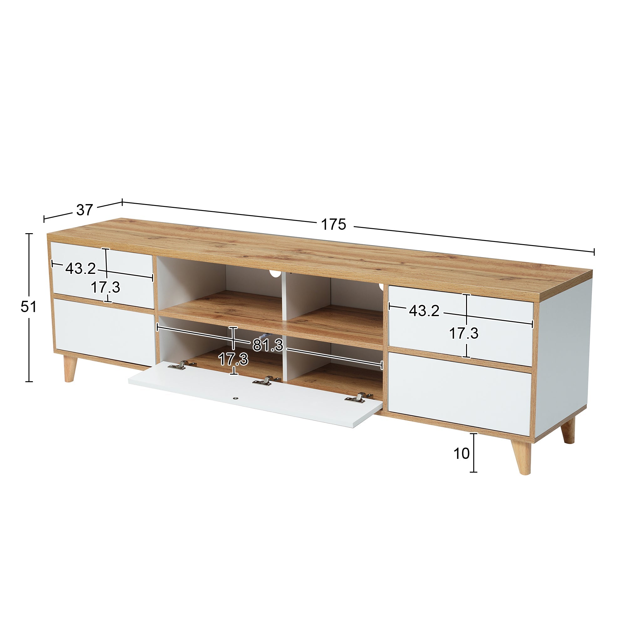 Logidon TV-meubel wit houten dressoir met opbergruimte 175 x 37 x 51 cm