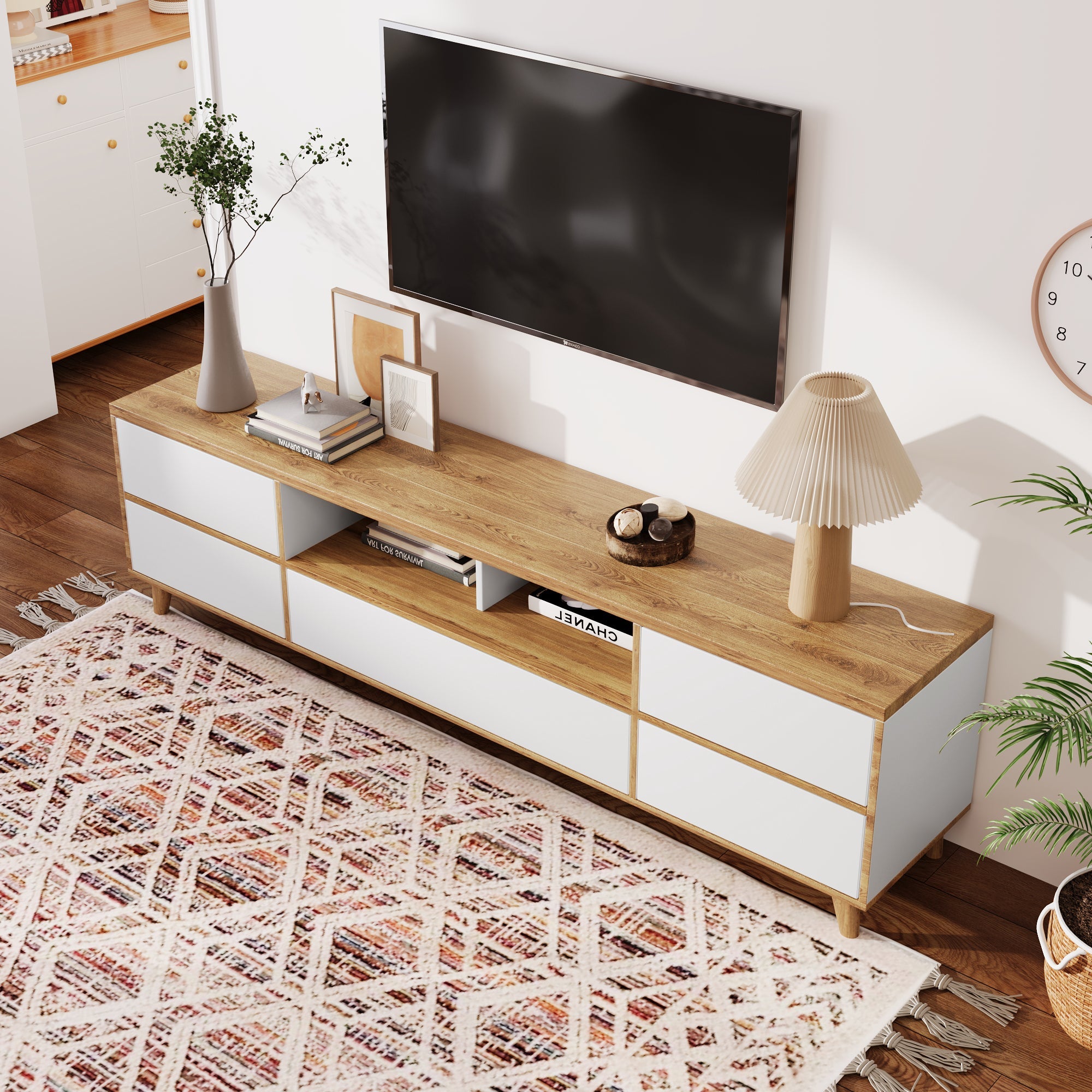 Logidon TV-meubel wit houten dressoir met opbergruimte 175 x 37 x 51 cm