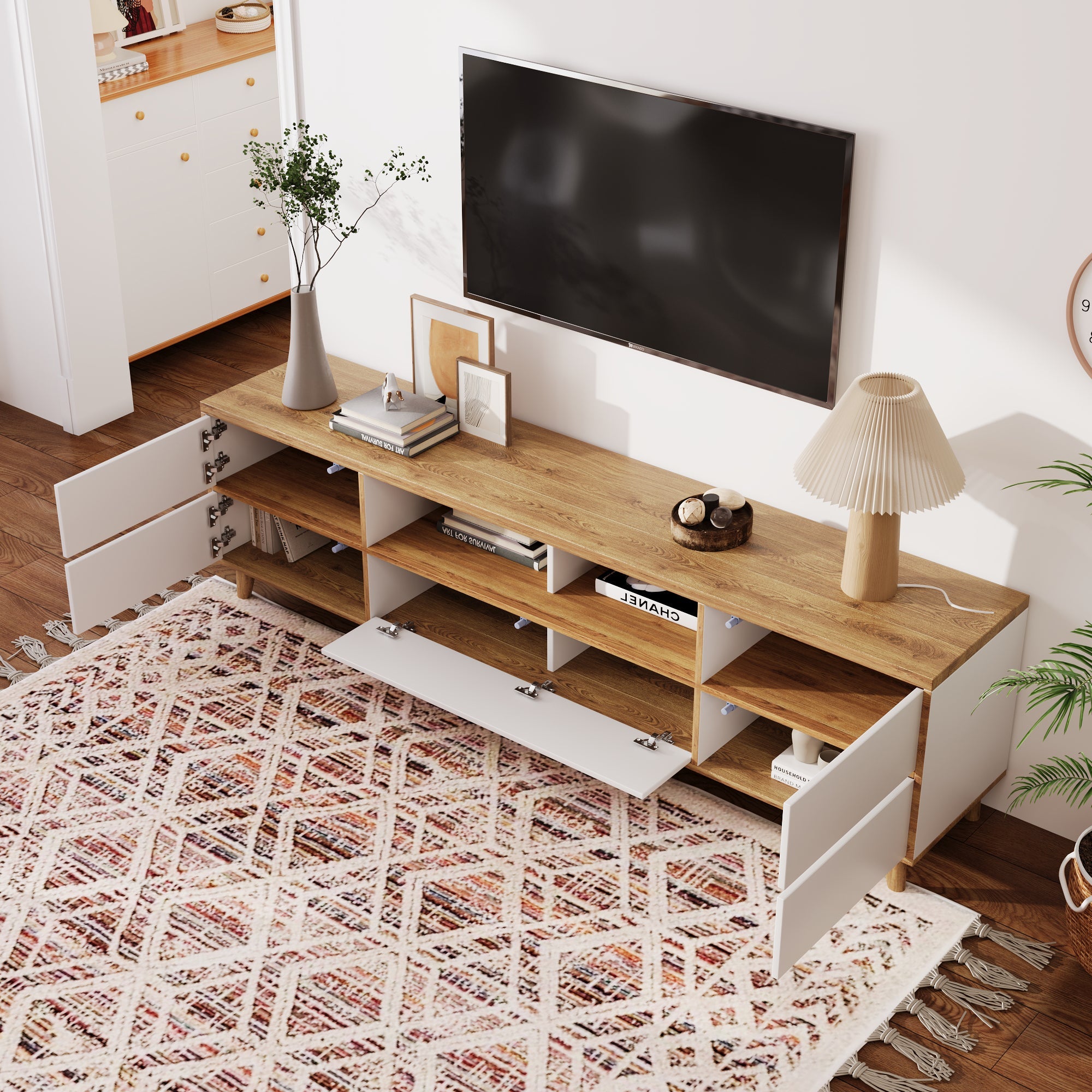 Logidon TV-meubel wit houten dressoir met opbergruimte 175 x 37 x 51 cm