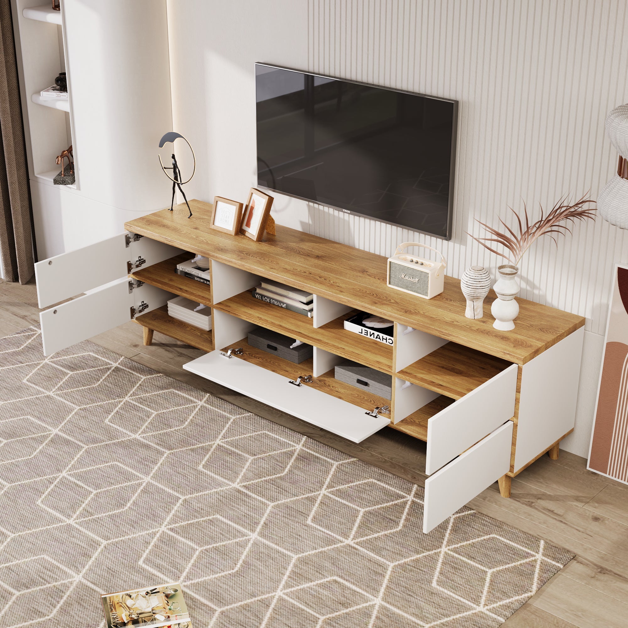 Logidon TV-meubel wit houten dressoir met opbergruimte 175 x 37 x 51 cm