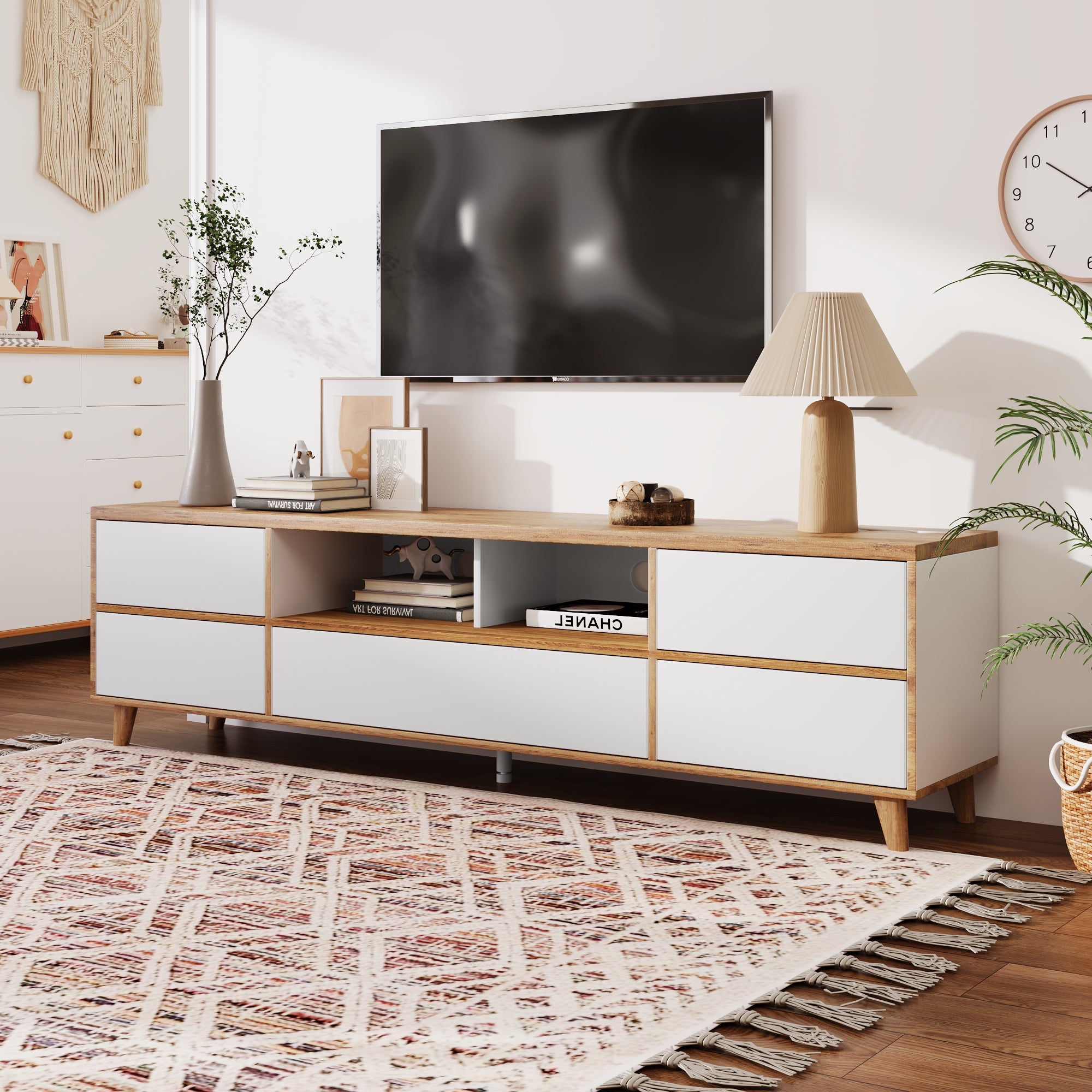Logidon TV-meubel wit houten dressoir met opbergruimte 175 x 37 x 51 cm