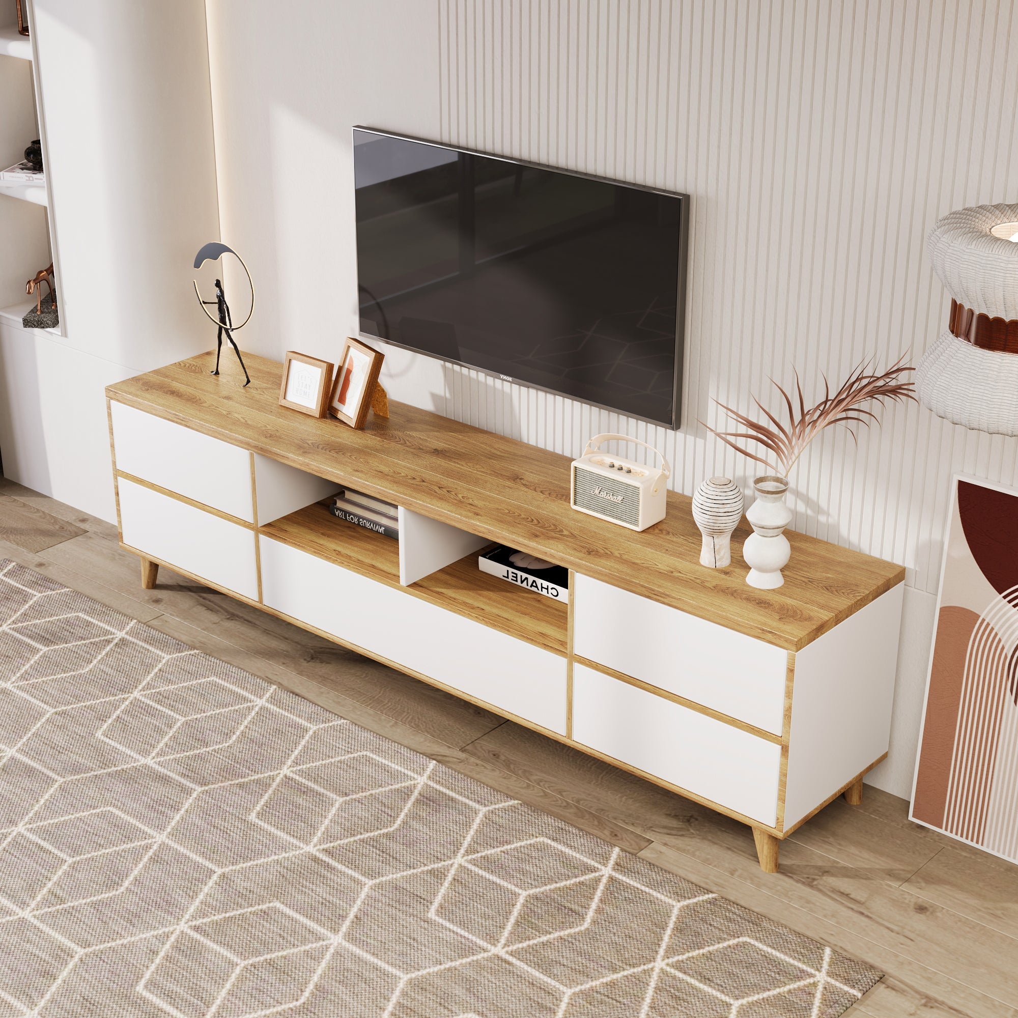 Logidon TV-meubel wit houten dressoir met opbergruimte 175 x 37 x 51 cm