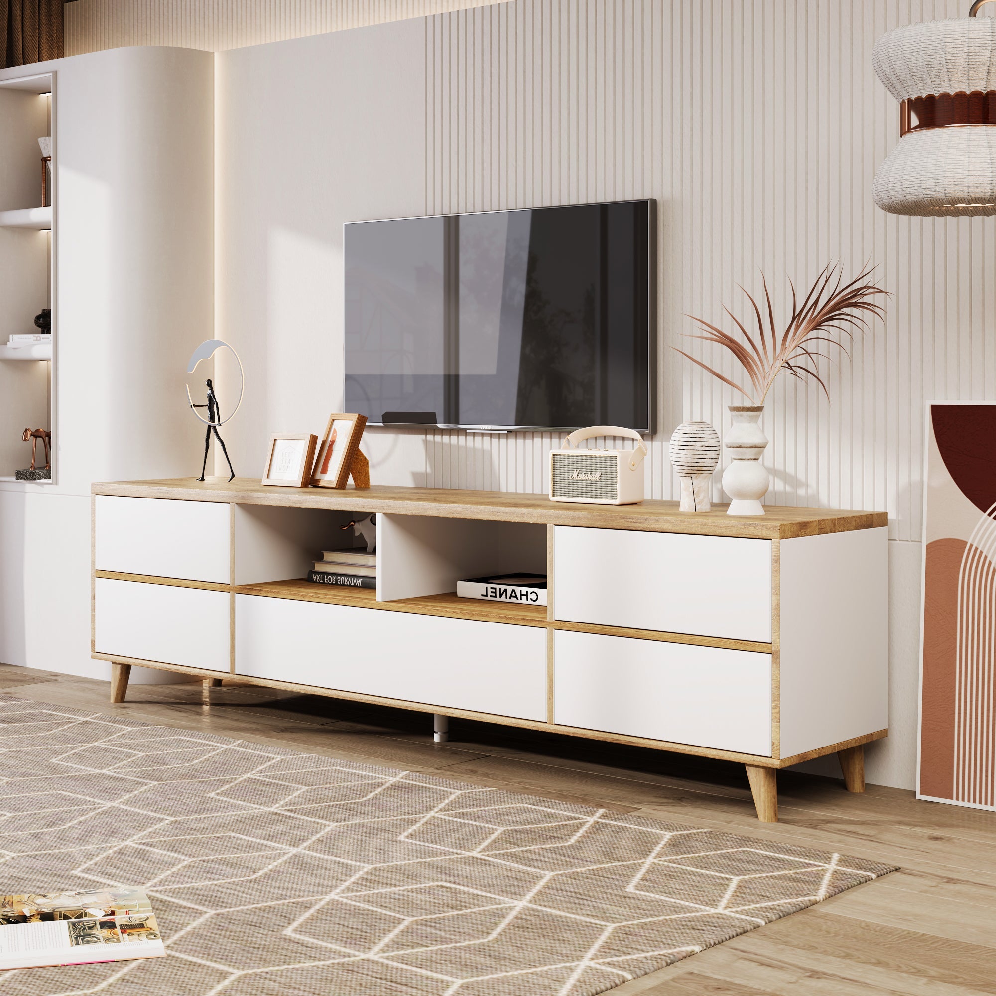 Logidon TV-meubel wit houten dressoir met opbergruimte 175 x 37 x 51 cm