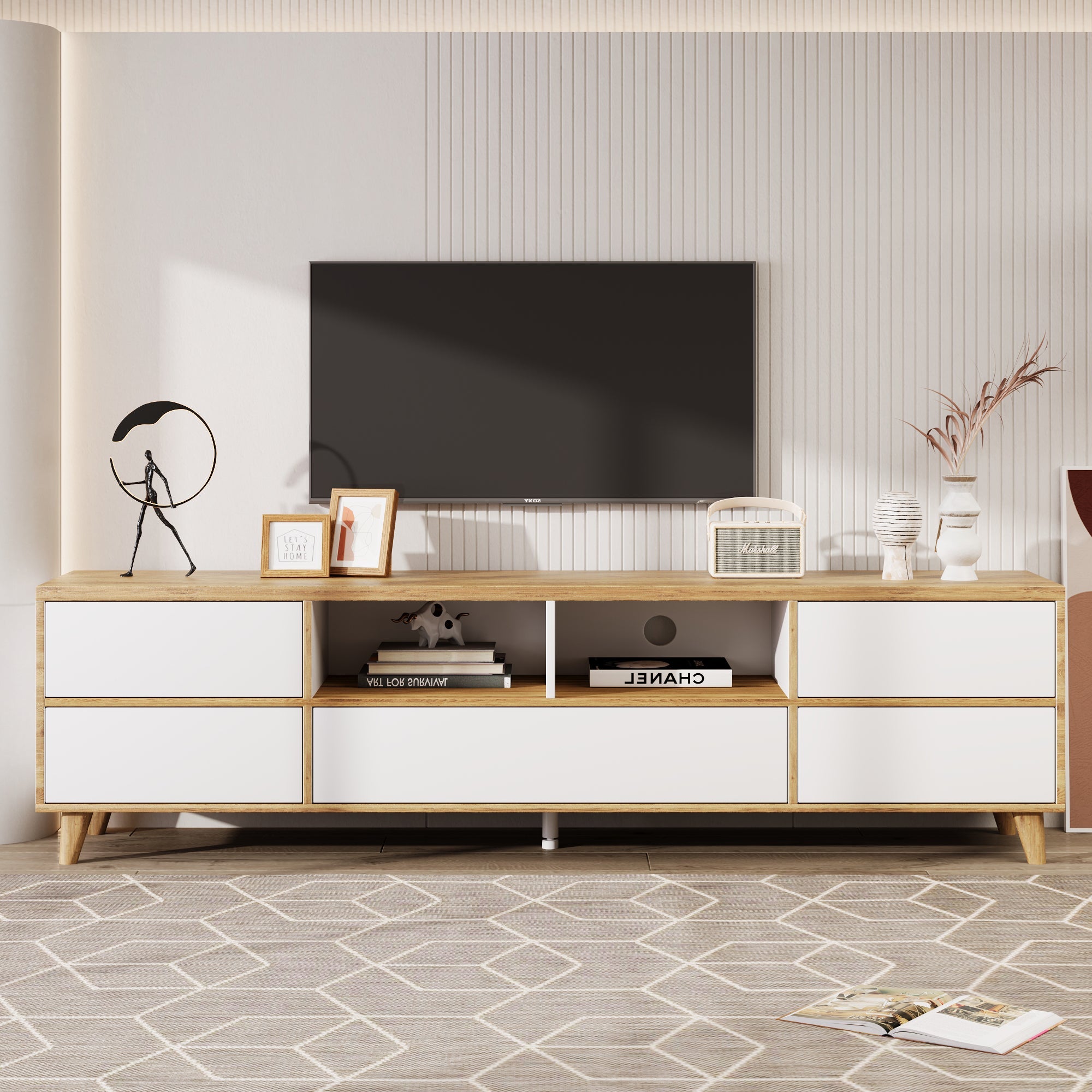 Logidon TV-meubel wit houten dressoir met opbergruimte 175 x 37 x 51 cm