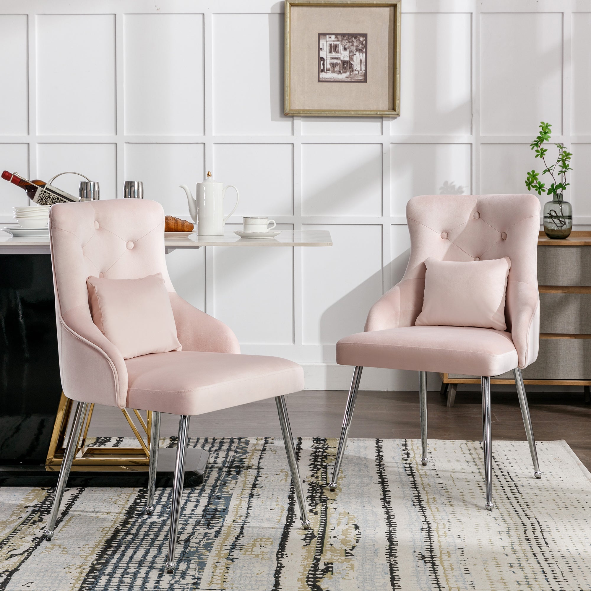 Logidon set van 2 roze eetkamerstoelen met knoopdetails