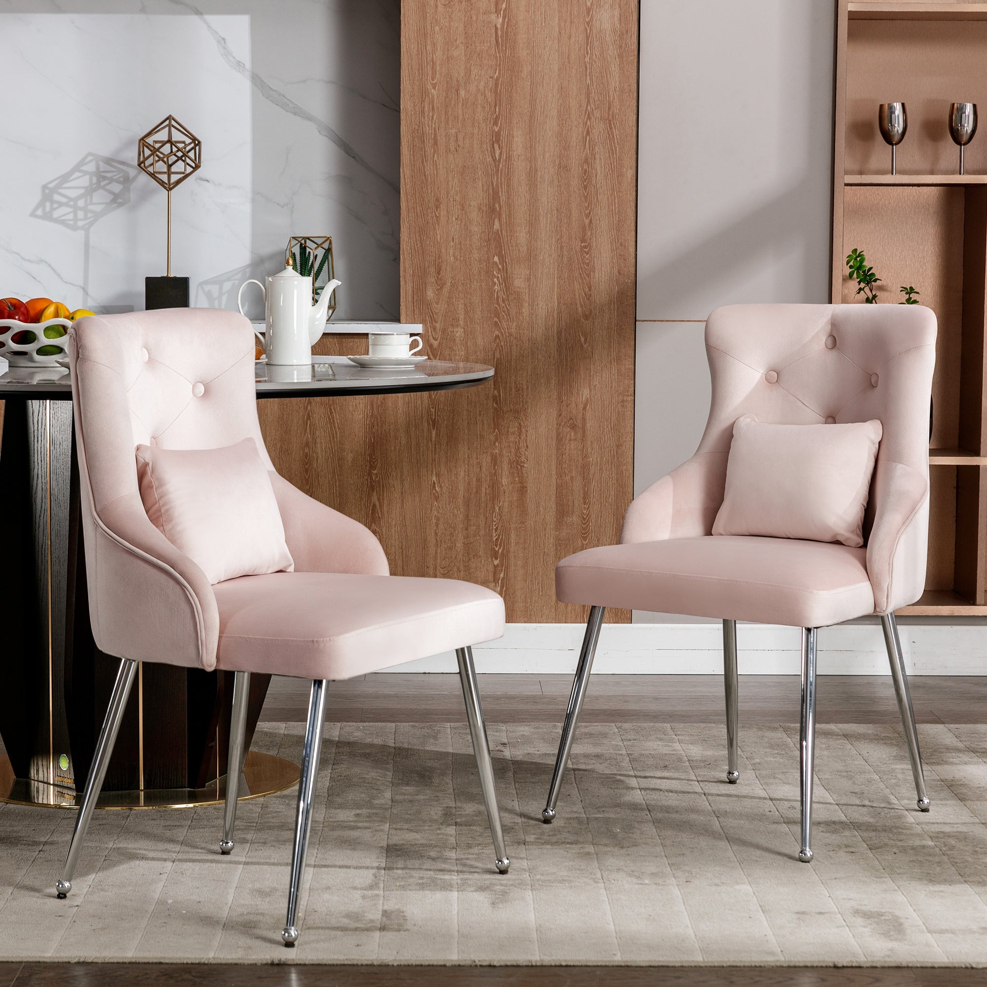 Logidon set van 4 eetkamerstoelen roze fluwelen knopenpatroon