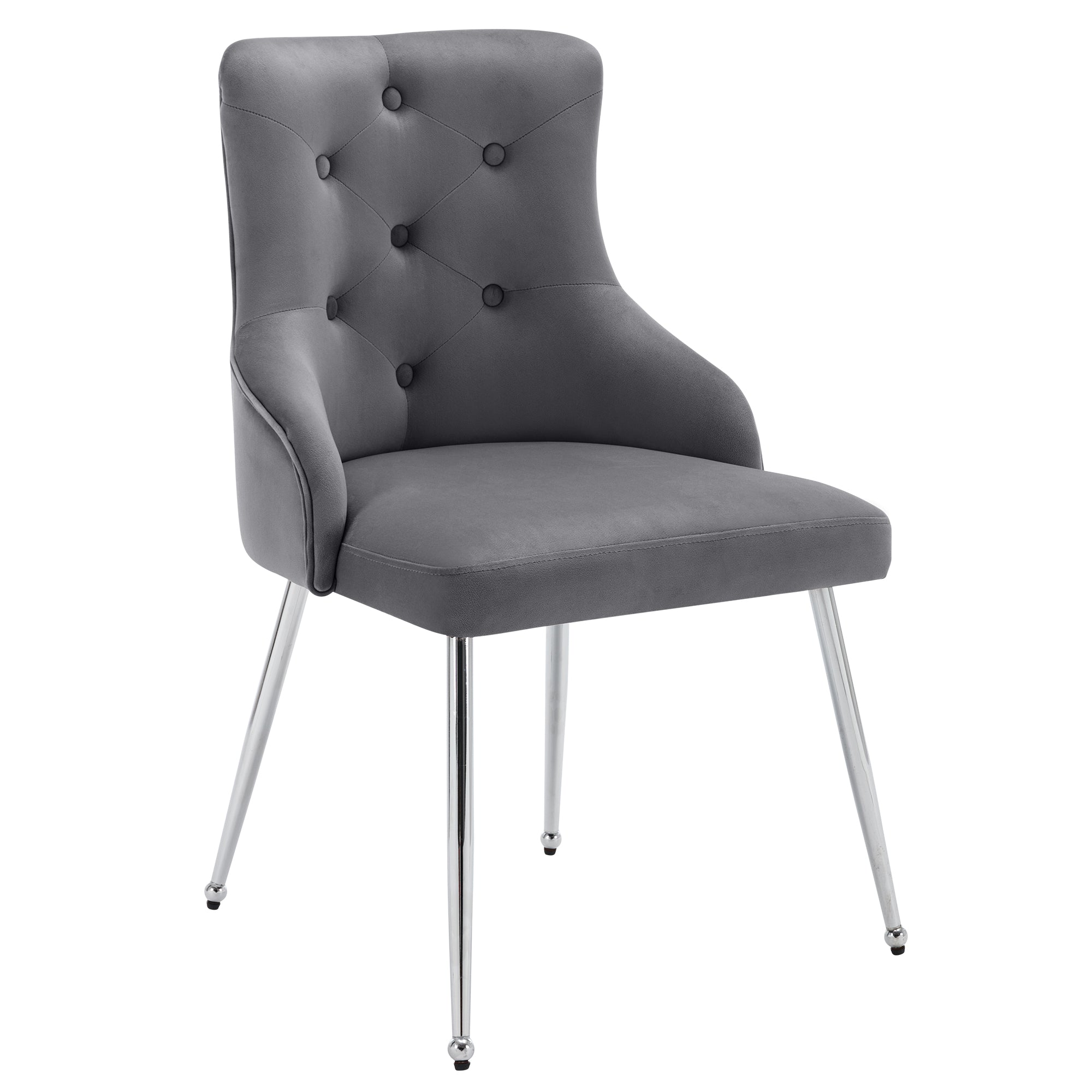 Logidon Gray Velvet Dining Chair With Button Pattern And Lumbar Cushion