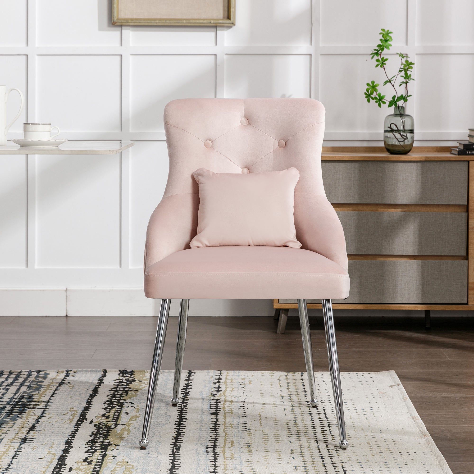 Logidon set van 4 eetkamerstoelen roze fluwelen knopenpatroon