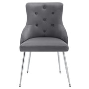 Logidon Gray Velvet Dining Chair With Button Pattern And Lumbar Cushion