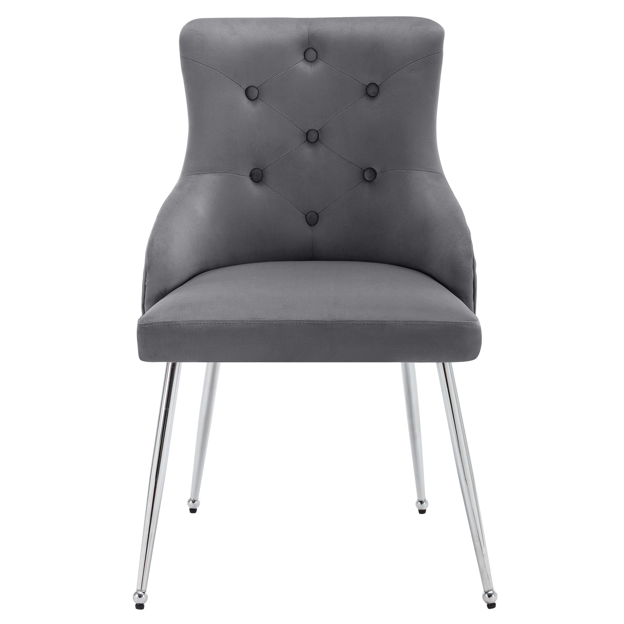 Logidon Set of 2 Gray Velvet Dining Chairs with Lumbar Cushions
